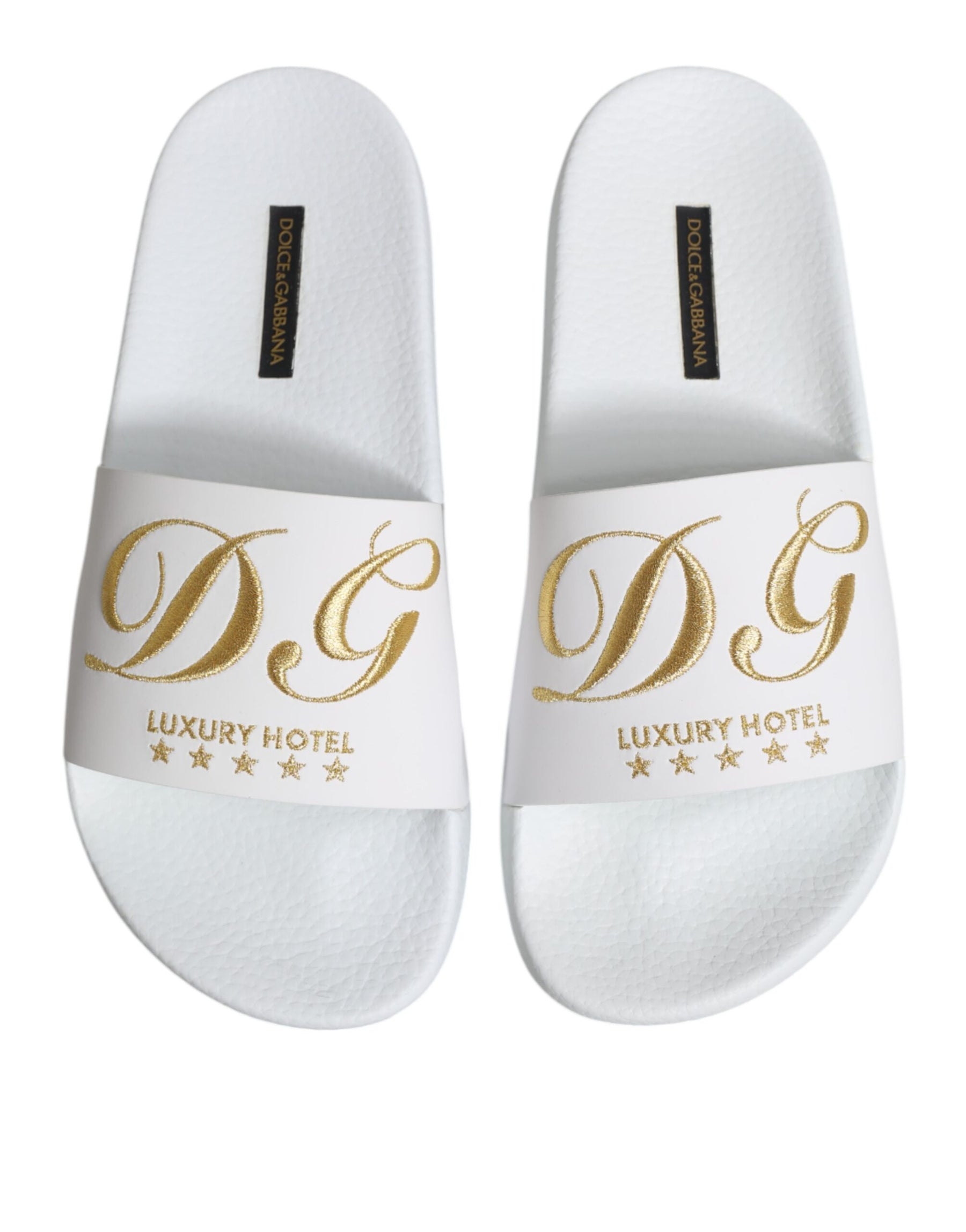 Dolce & Gabbana White Leather Slides Sandals Beachwear Shoes | Regal Royce