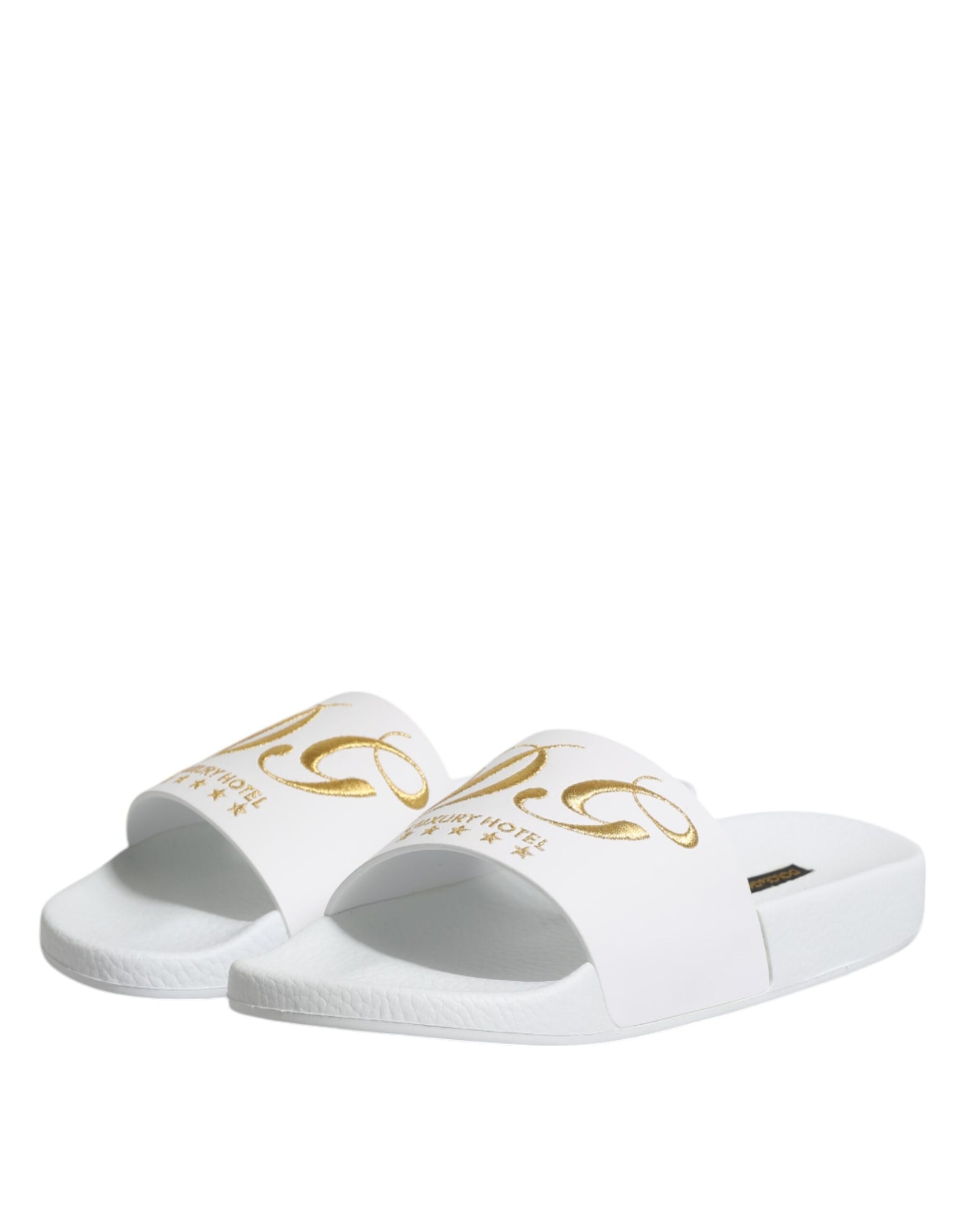 Dolce & Gabbana White Leather Slides Sandals Beachwear Shoes | Regal Royce