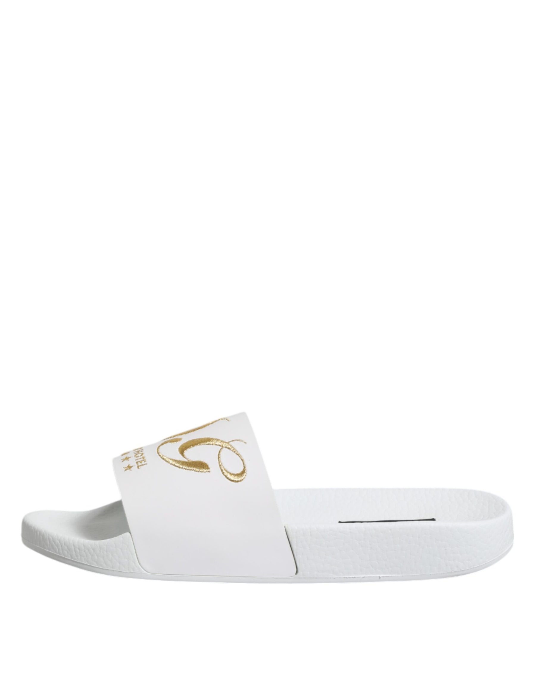 Dolce & Gabbana White Leather Slides Sandals Beachwear Shoes | Regal Royce