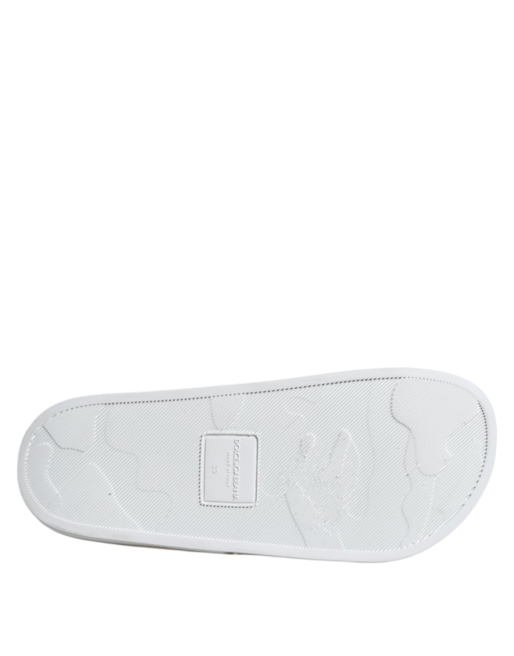 Dolce & Gabbana White Leather Slides Sandals Beachwear Shoes | Regal Royce