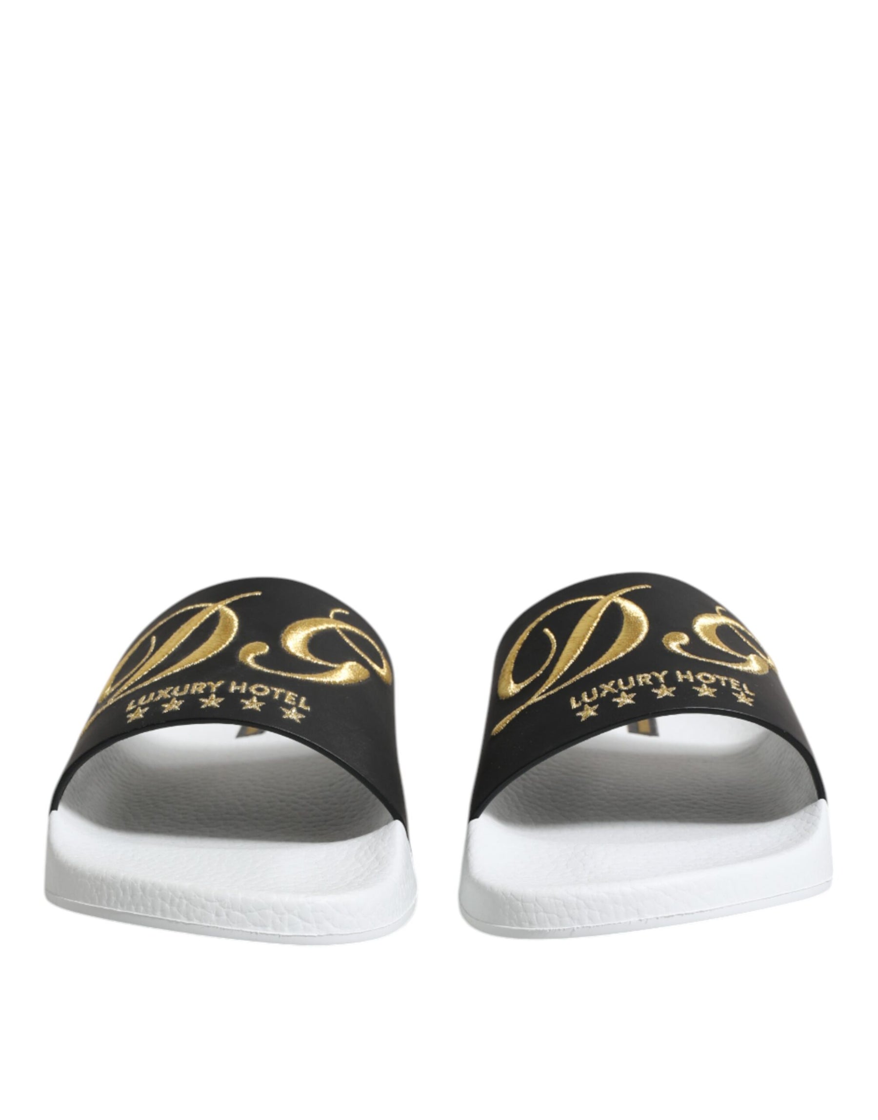 Dolce & Gabbana White Black Leather Sandals Beachwear Shoes | Regal Royce