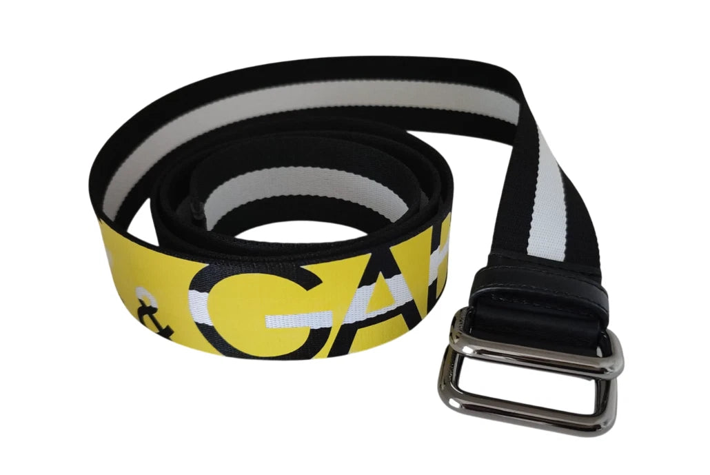 Dolce & Gabbana Black Yellow Logo Striped Metal Buckle Belt | Regal Royce