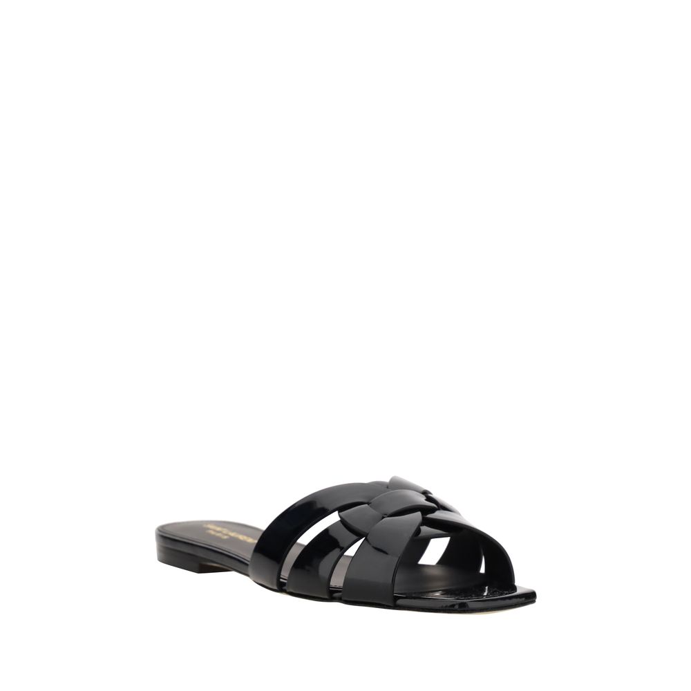 Saint Laurent Black Calf Leather Bos Taurus Flat Sandals | Regal Royce