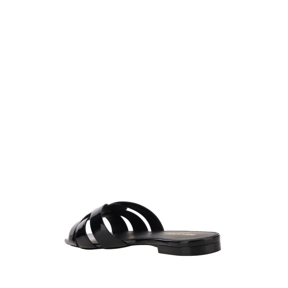 Saint Laurent Black Calf Leather Bos Taurus Flat Sandals | Regal Royce
