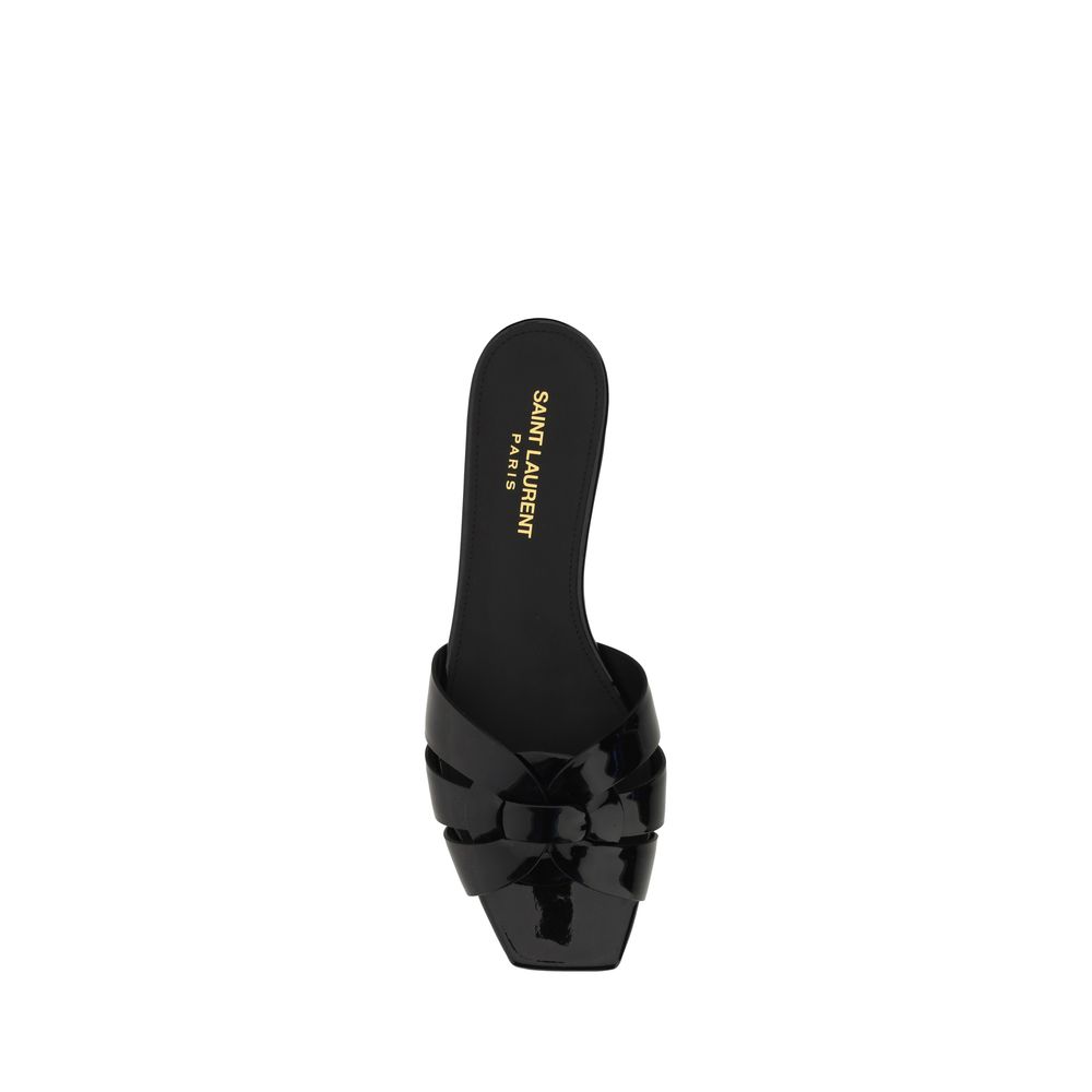 Saint Laurent Black Calf Leather Bos Taurus Flat Sandals | Regal Royce