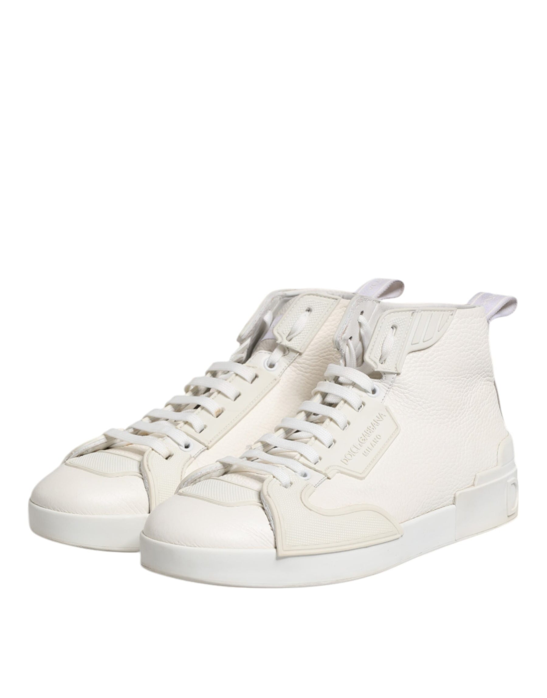 Dolce & Gabbana White Leather Mid Top Sneakers Shoes | Regal Royce