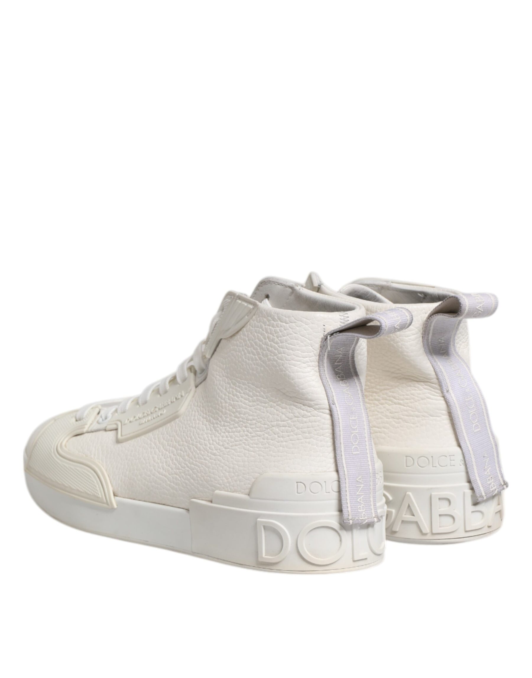 Dolce & Gabbana White Leather Mid Top Sneakers Shoes | Regal Royce