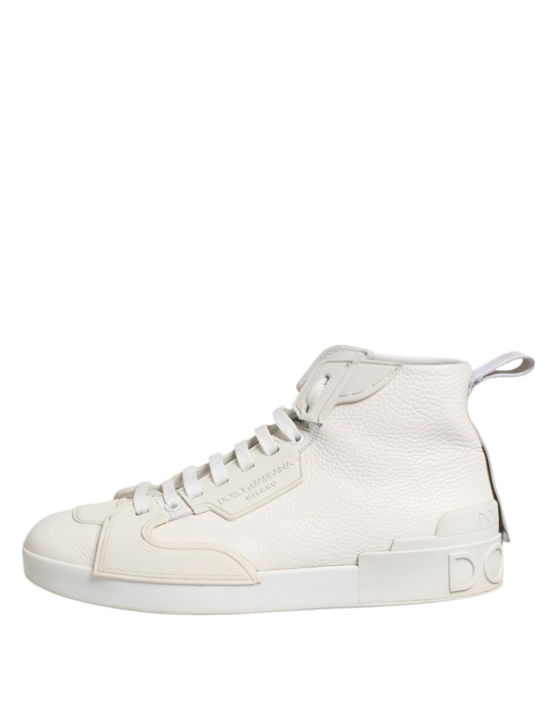 Dolce & Gabbana White Leather Mid Top Sneakers Shoes | Regal Royce