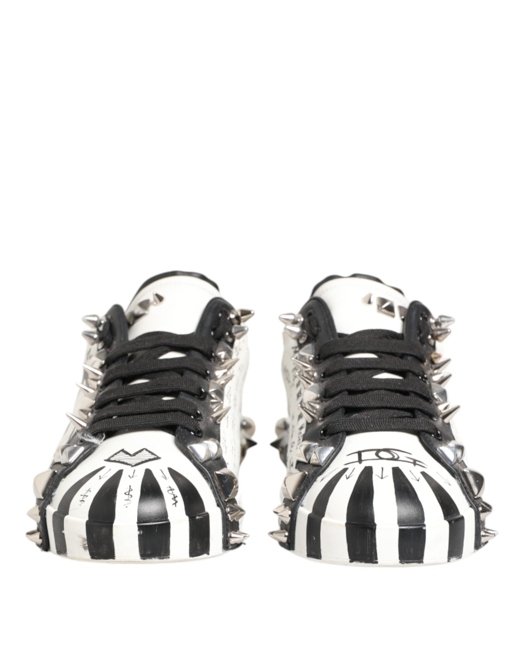 Dolce & Gabbana White Studded Printed Low Top Sneakers Shoes | Regal Royce