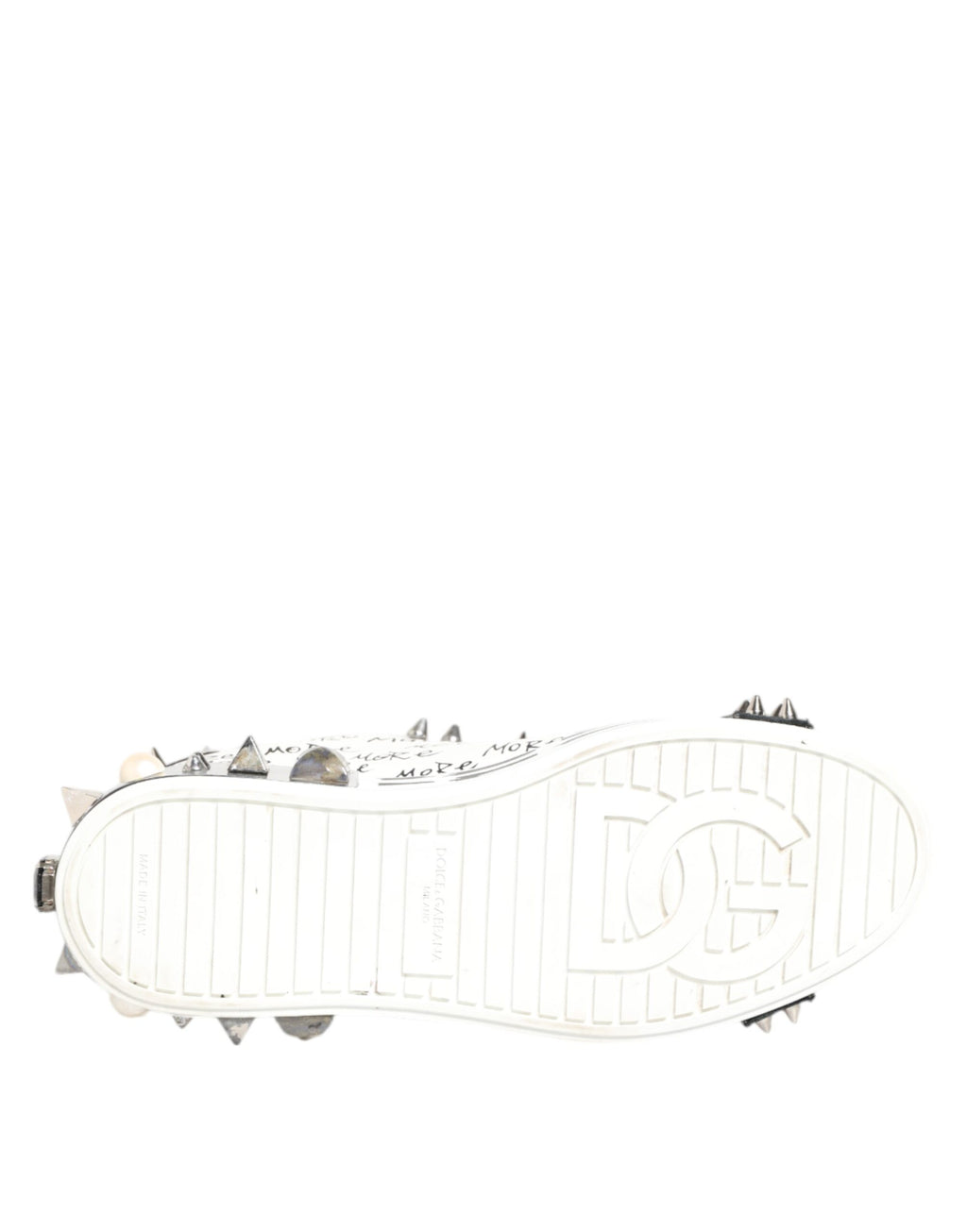 Dolce & Gabbana White Studded Printed Low Top Sneakers Shoes