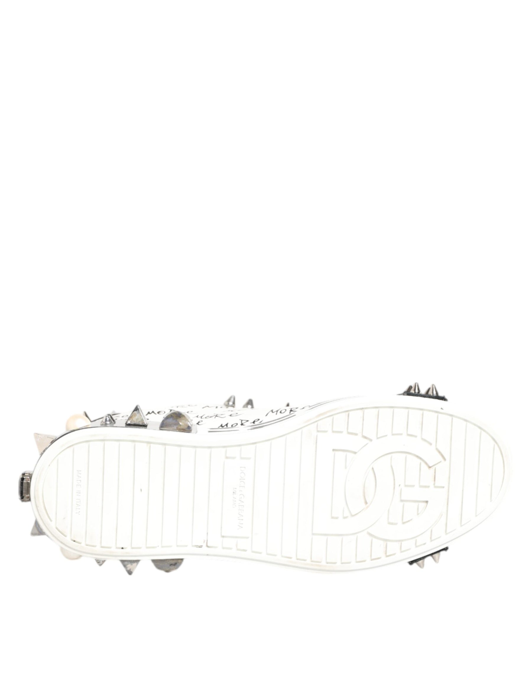 Dolce & Gabbana White Studded Printed Low Top Sneakers Shoes | Regal Royce