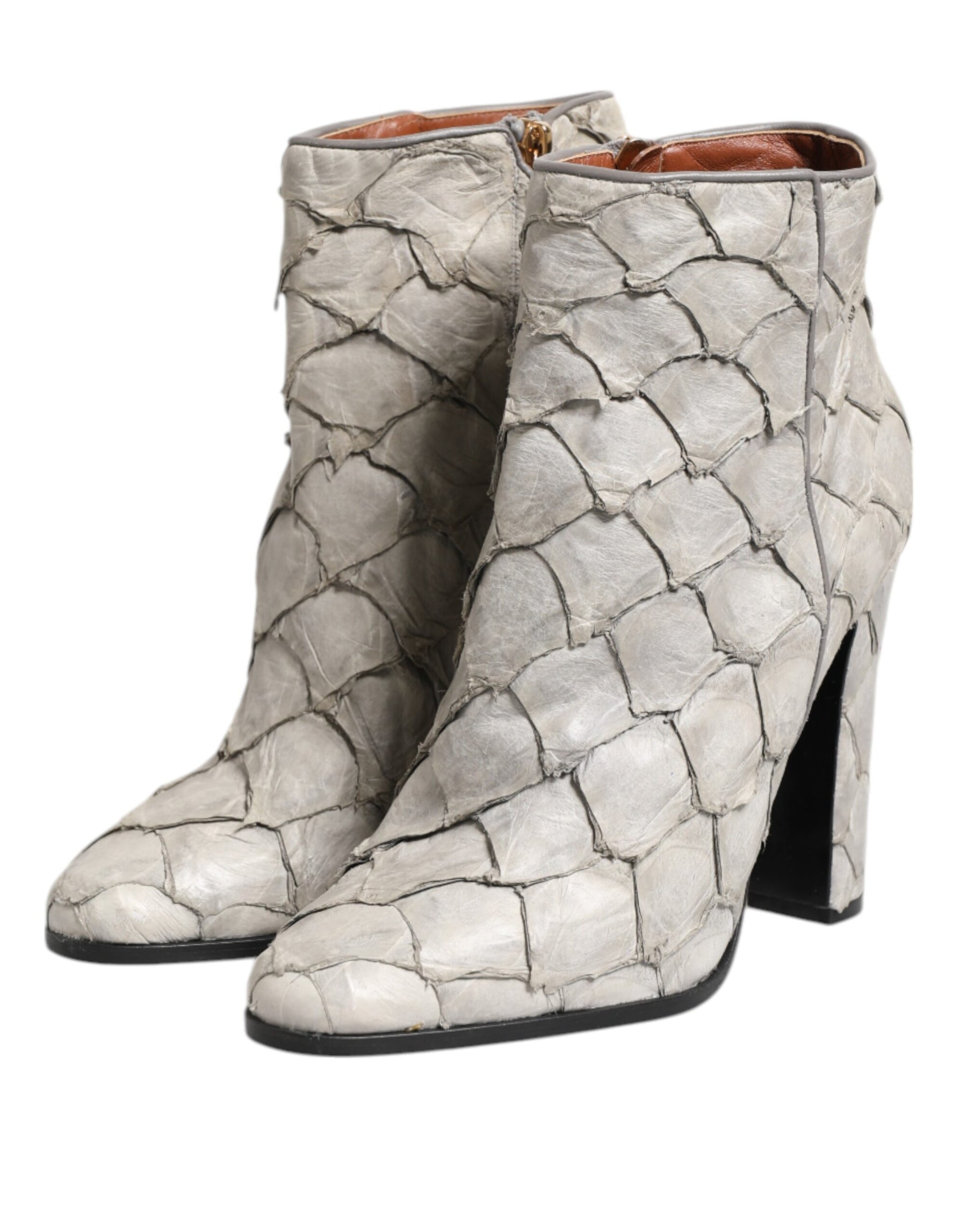 Dolce & Gabbana Off White Leather Heels Ankle Boots Shoes | Regal Royce
