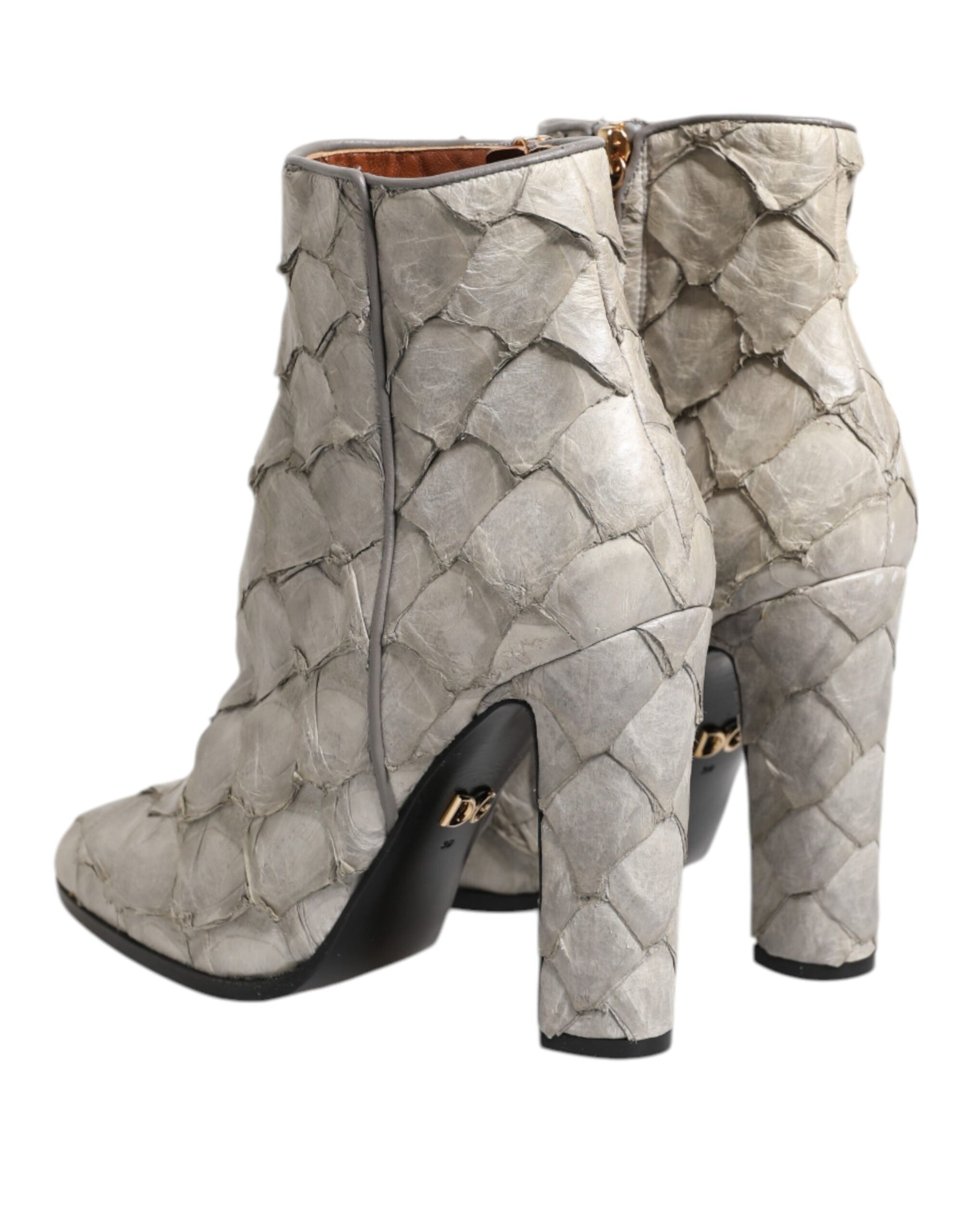 Dolce & Gabbana Off White Leather Heels Ankle Boots Shoes | Regal Royce