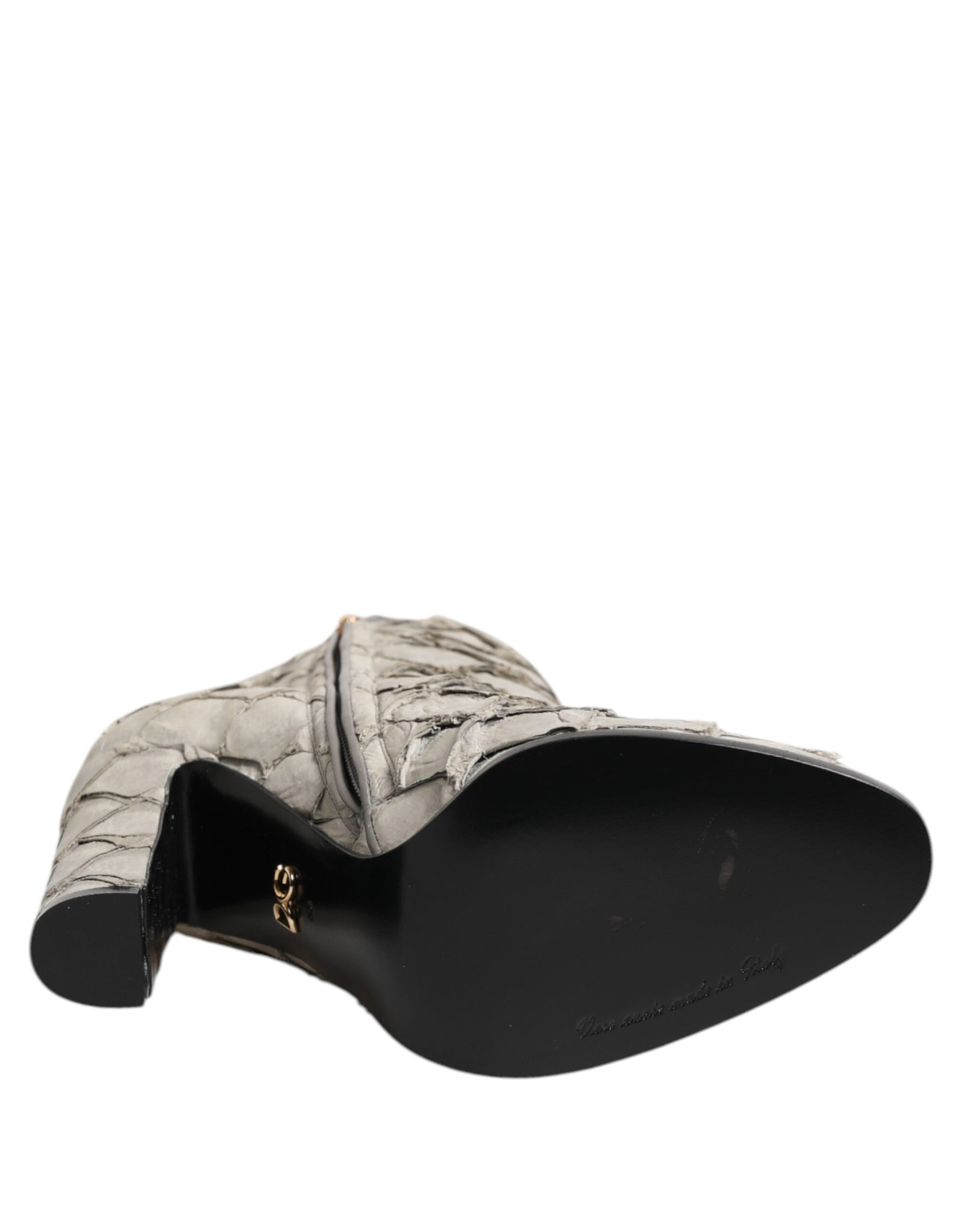 Dolce & Gabbana Off White Leather Heels Ankle Boots Shoes | Regal Royce