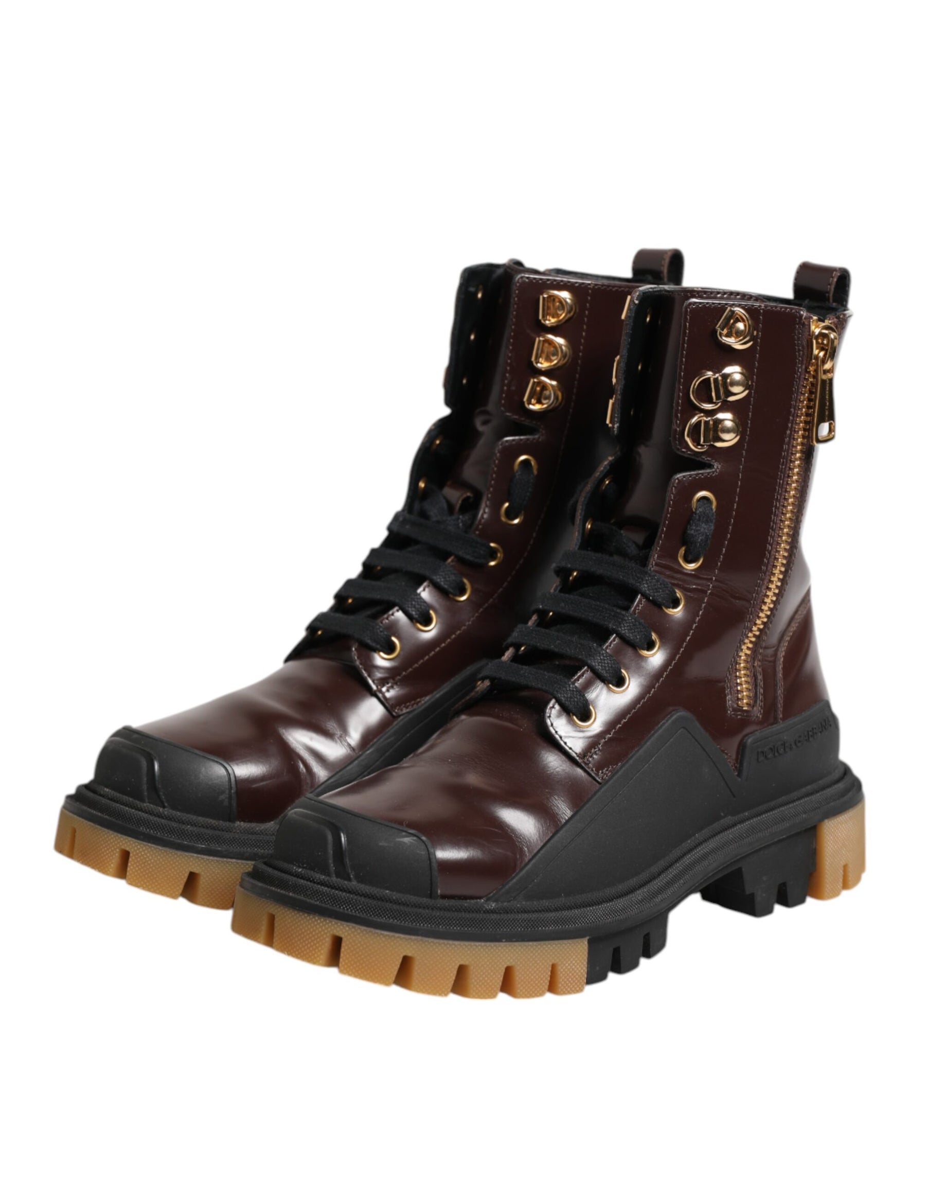 Dolce & Gabbana Maroon Leather Mid Calf Biker Boots Shoes | Regal Royce