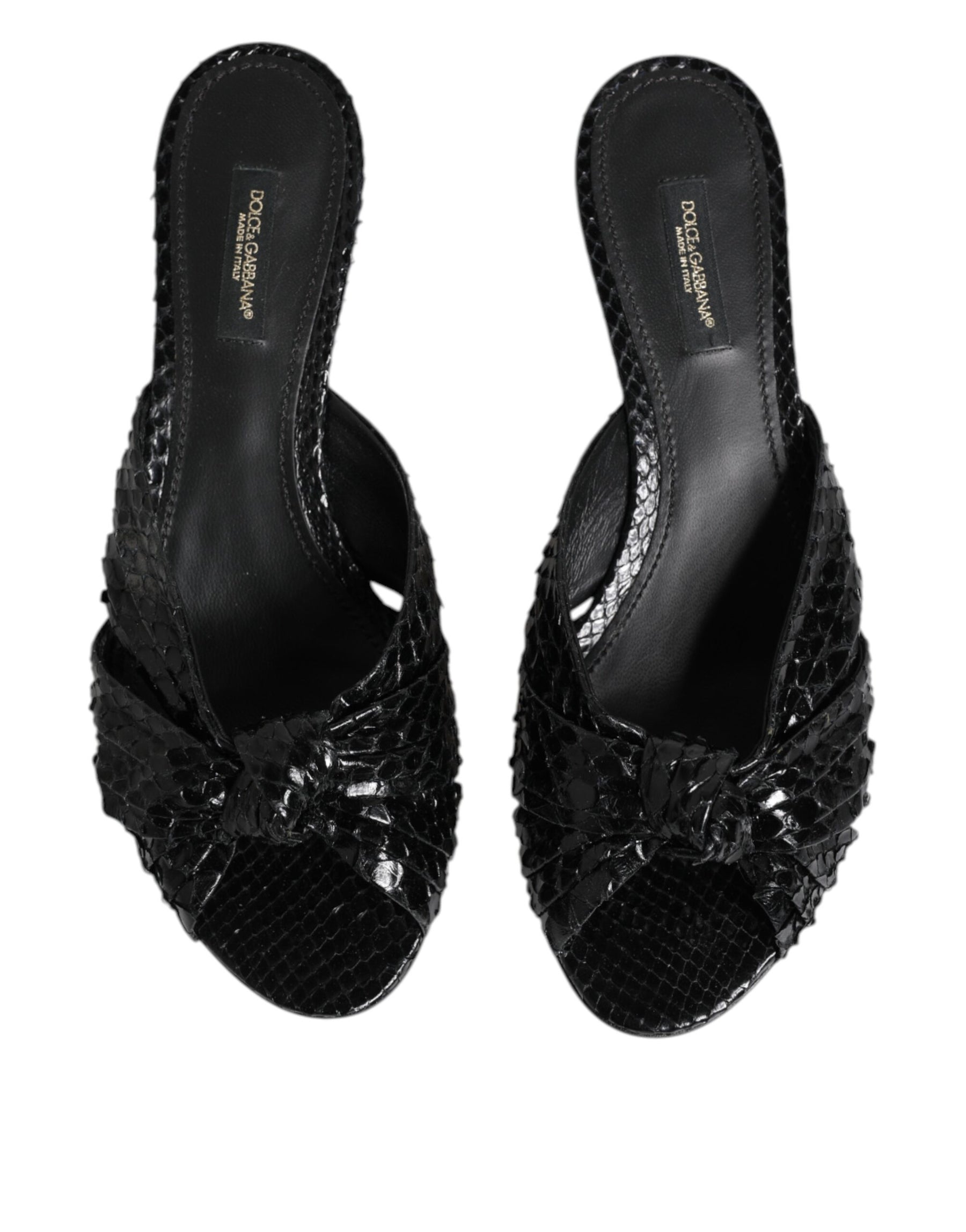 Dolce & Gabbana Black Leather Heels Slides Sandals Shoes | Regal Royce