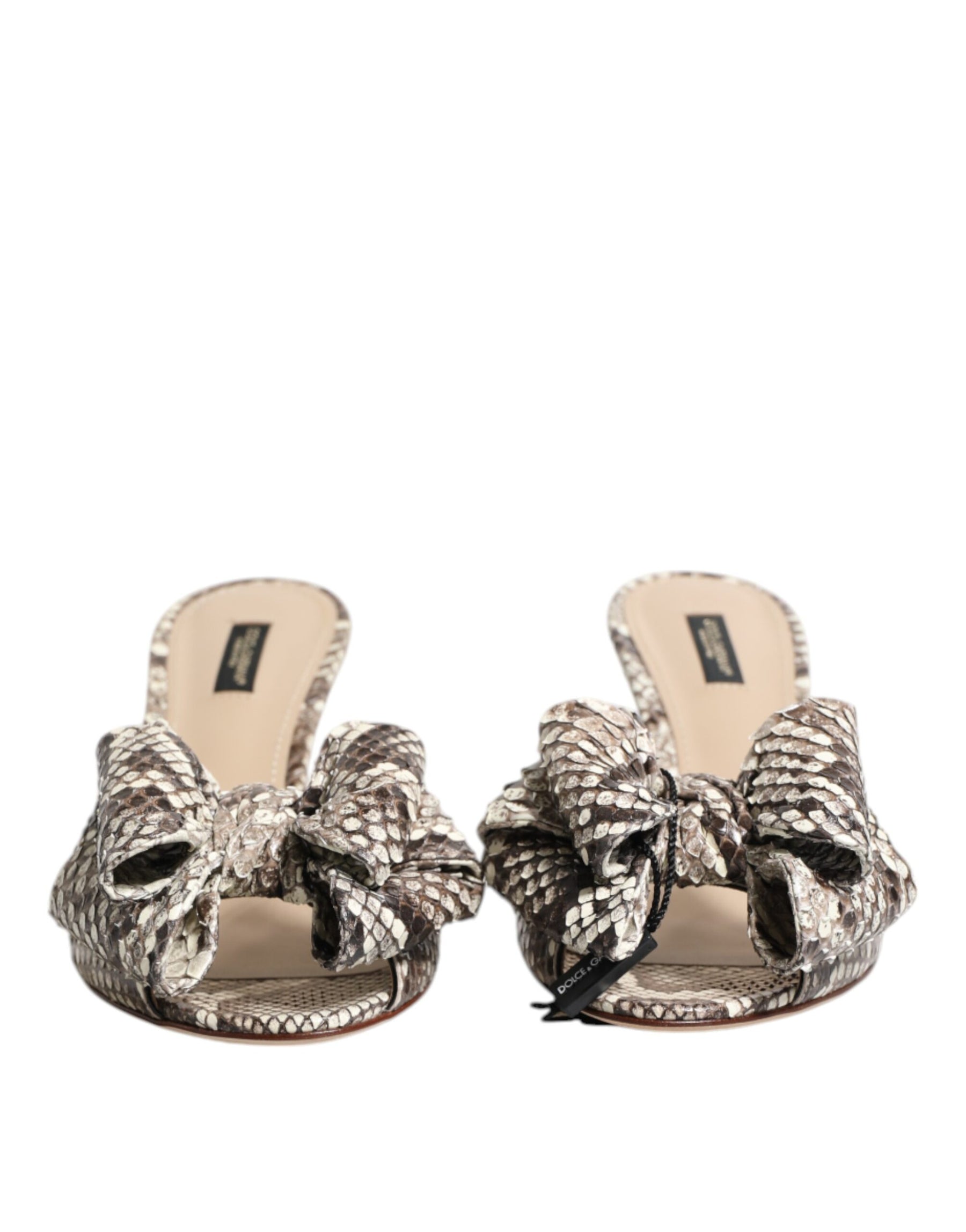 Dolce & Gabbana Multicolor Keira Bow Leather Peep Toe Mules Shoes | Regal Royce