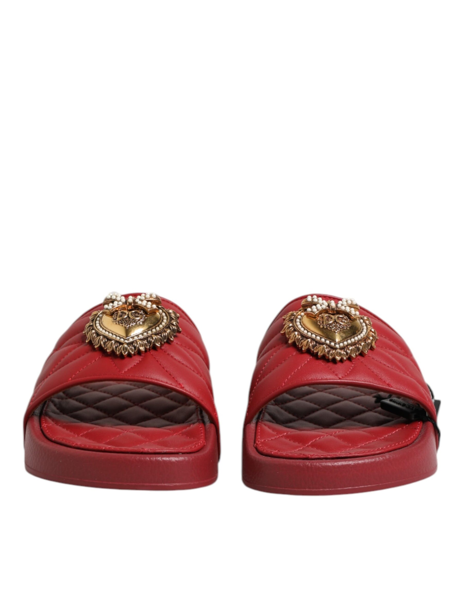 Dolce & Gabbana Red Devotion Matelassé Leather Slides Shoes | Regal Royce
