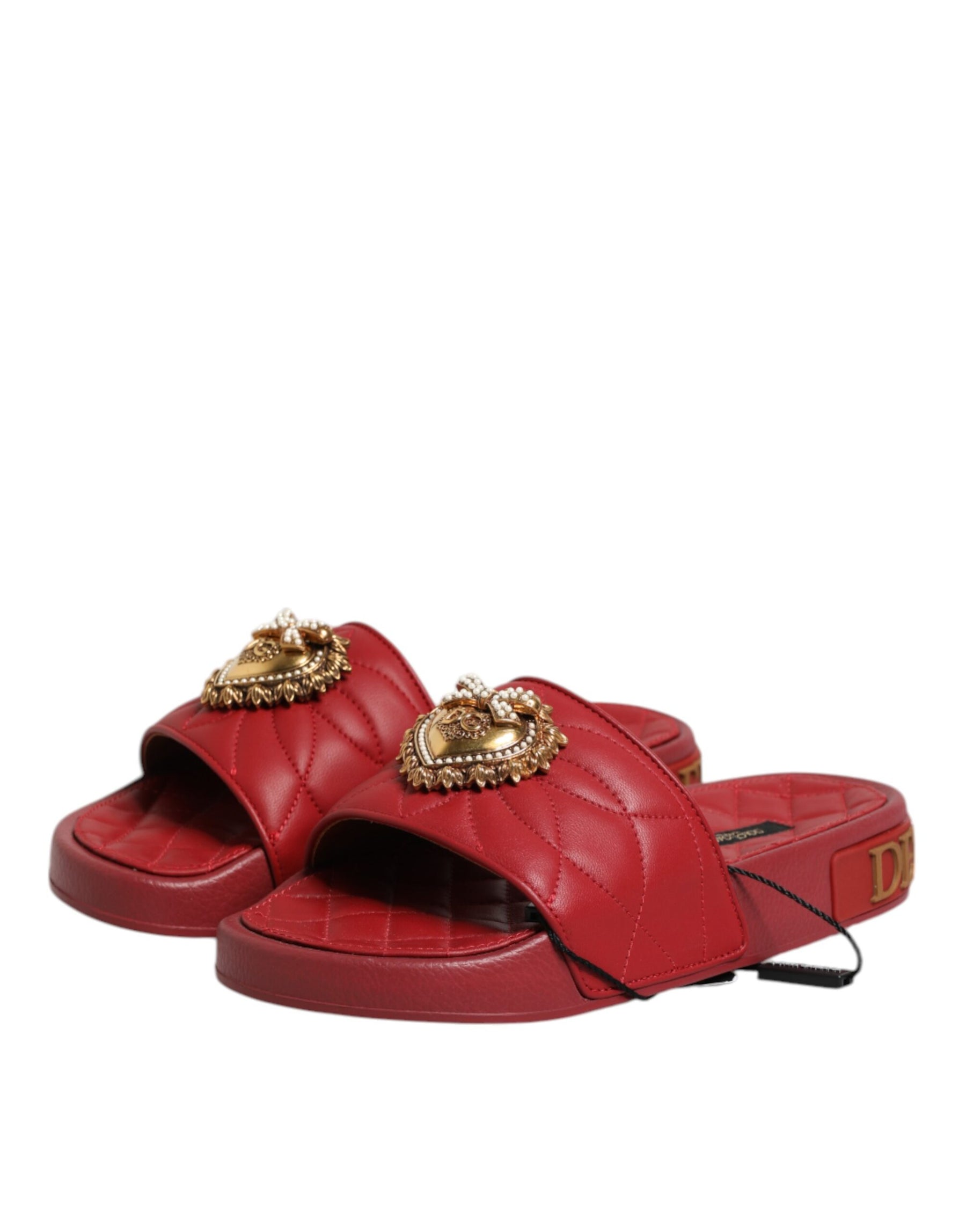 Dolce & Gabbana Red Devotion Matelassé Leather Slides Shoes | Regal Royce