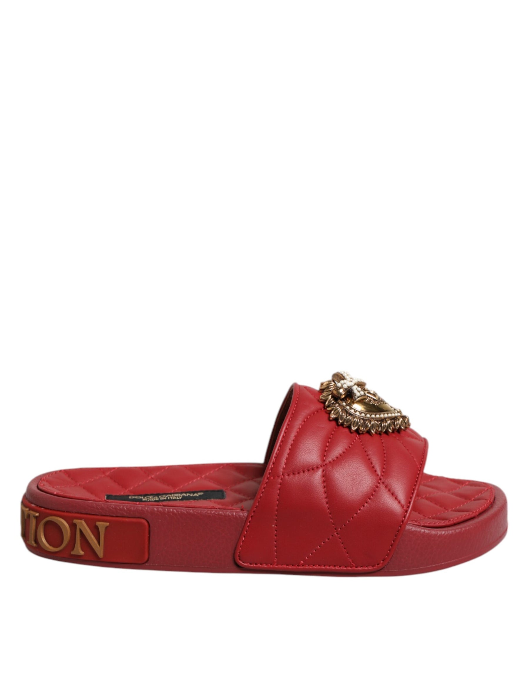 Dolce & Gabbana Red Devotion Matelassé Leather Slides Shoes | Regal Royce
