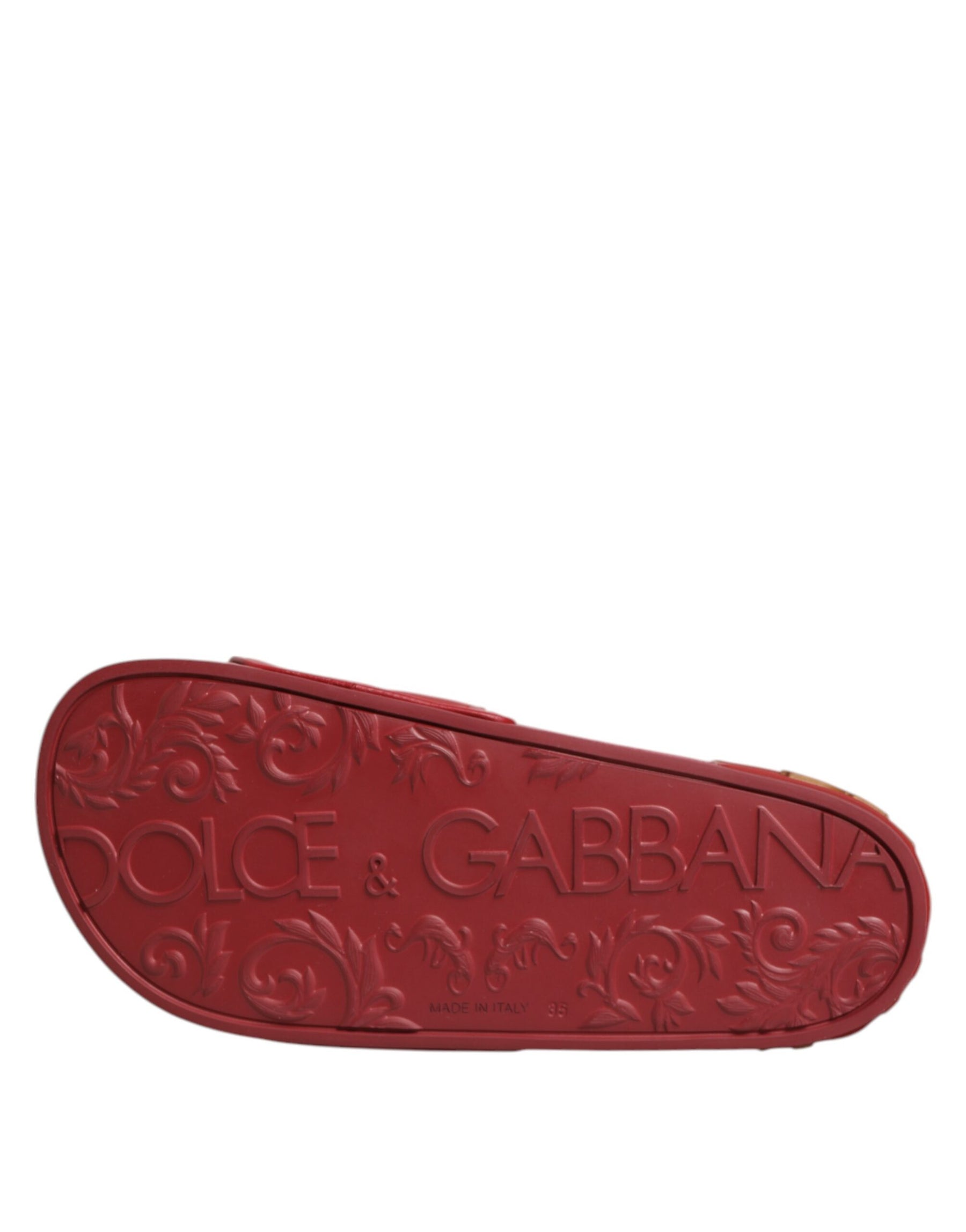 Dolce & Gabbana Red Devotion Matelassé Leather Slides Shoes | Regal Royce