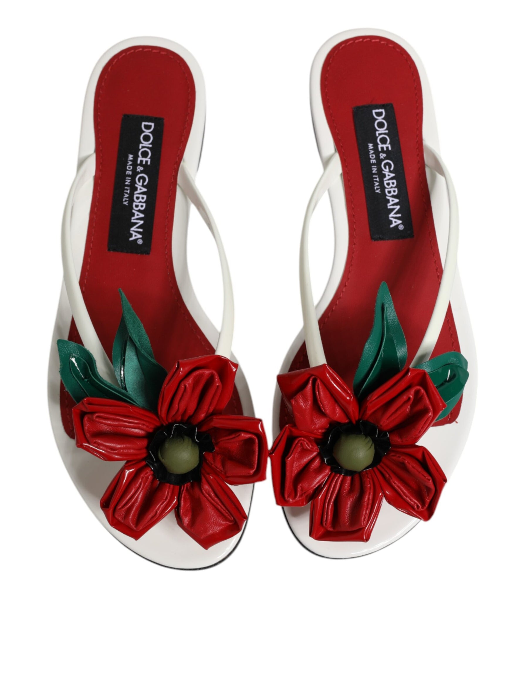 Dolce & Gabbana Red White KEIRA Flower Leather Sandals Shoes | Regal Royce