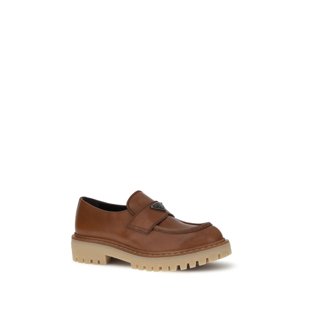Prada Brown Calf Leather Bos Taurus Slip-On Loafers | Regal Royce