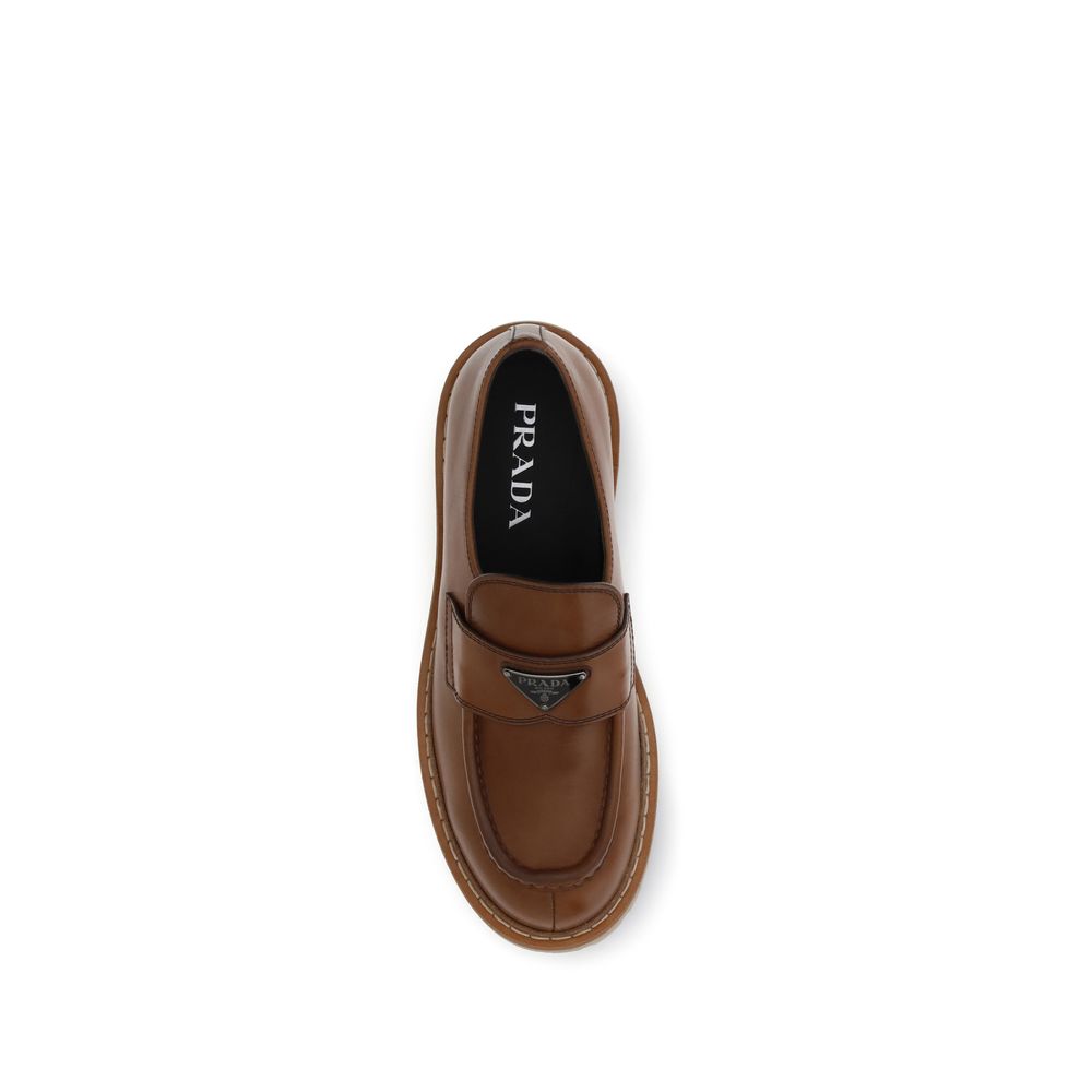Prada Brown Calf Leather Bos Taurus Slip-On Loafers | Regal Royce