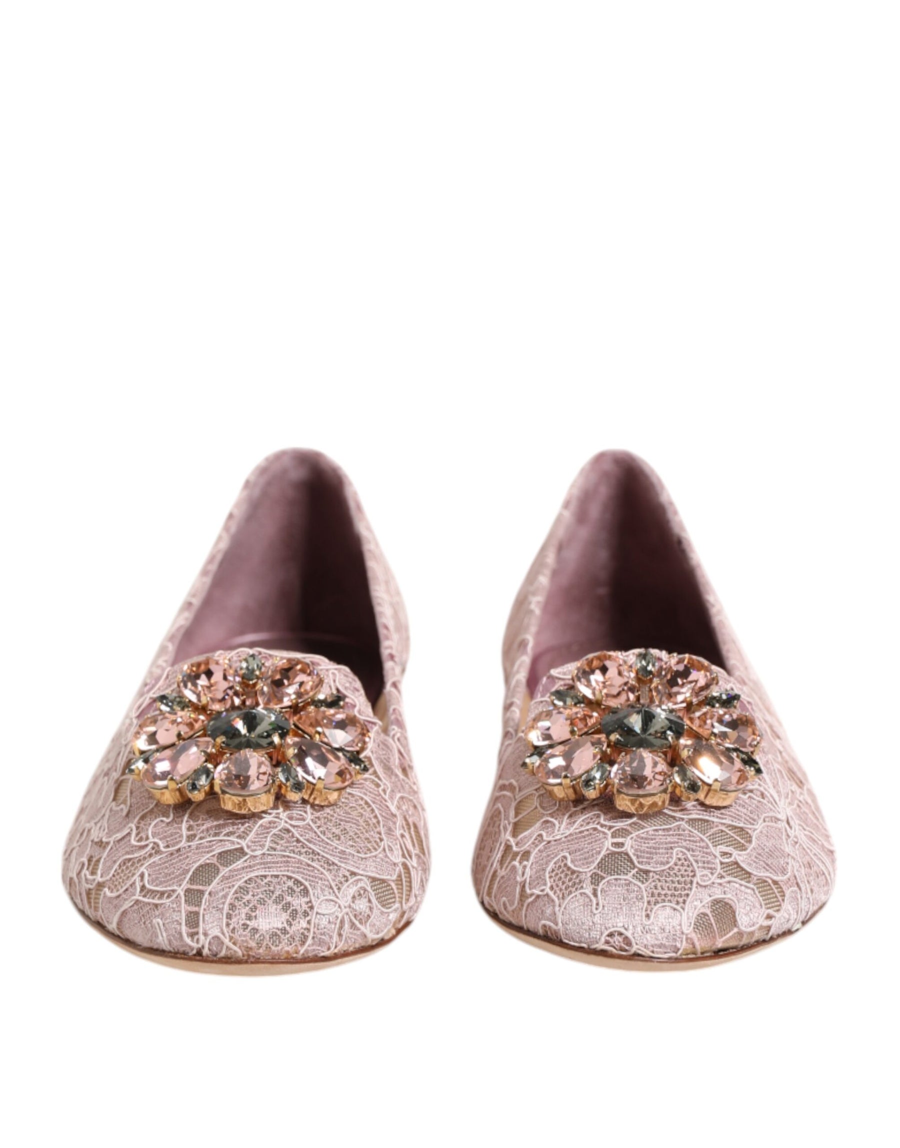 Dolce & Gabbana Pink Taormina Lace Crystals Flats Shoes | Regal Royce