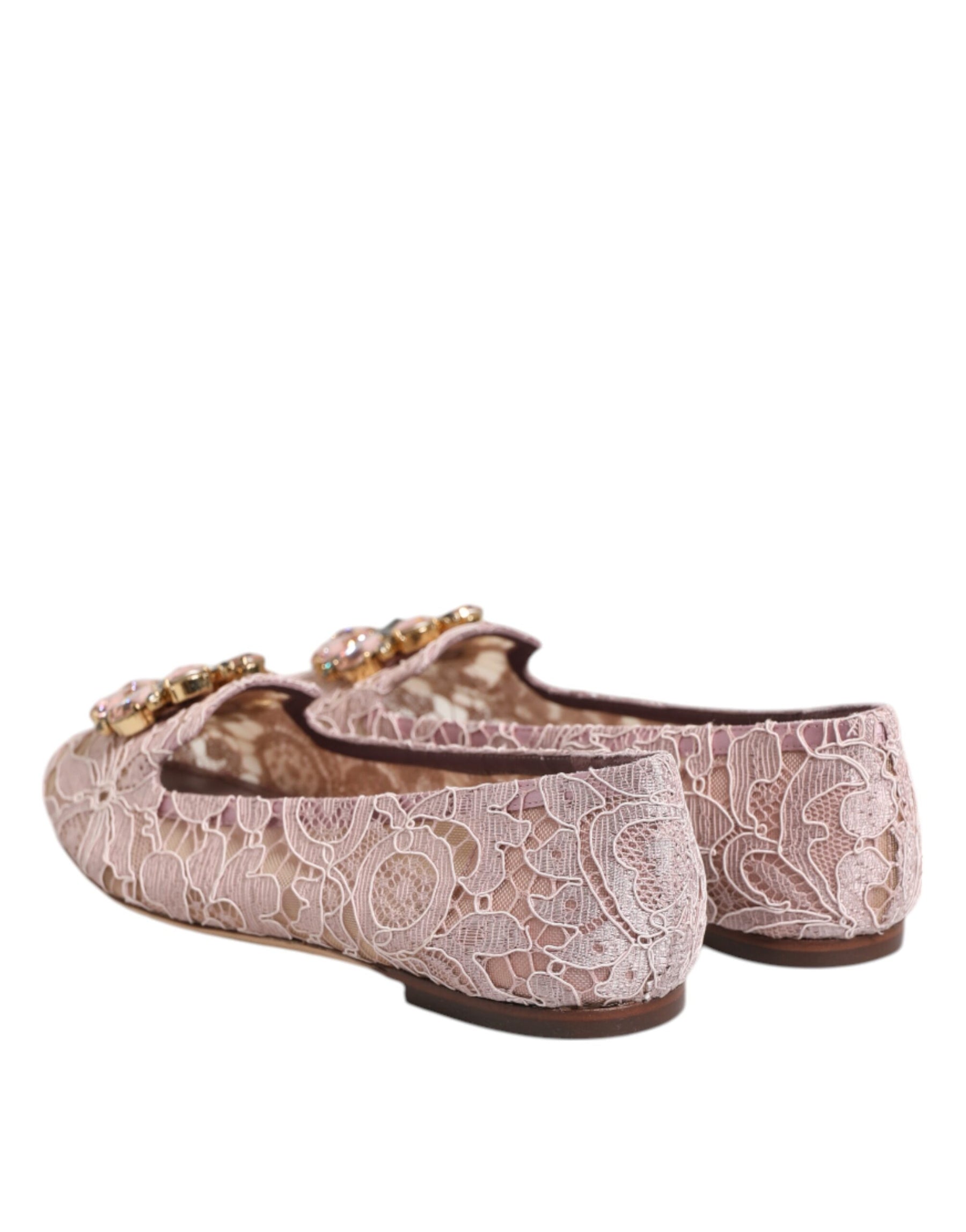Dolce & Gabbana Pink Taormina Lace Crystals Flats Shoes | Regal Royce