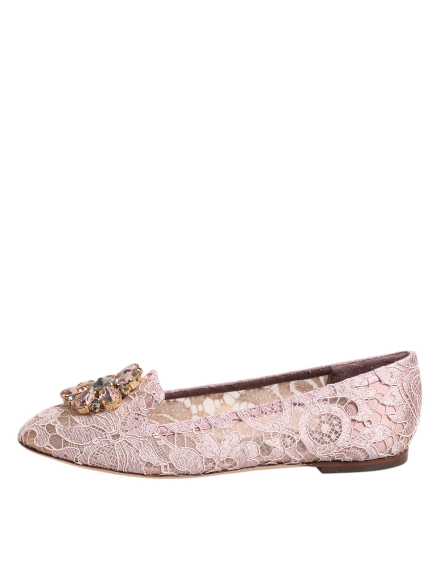 Dolce & Gabbana Pink Taormina Lace Crystals Flats Shoes | Regal Royce