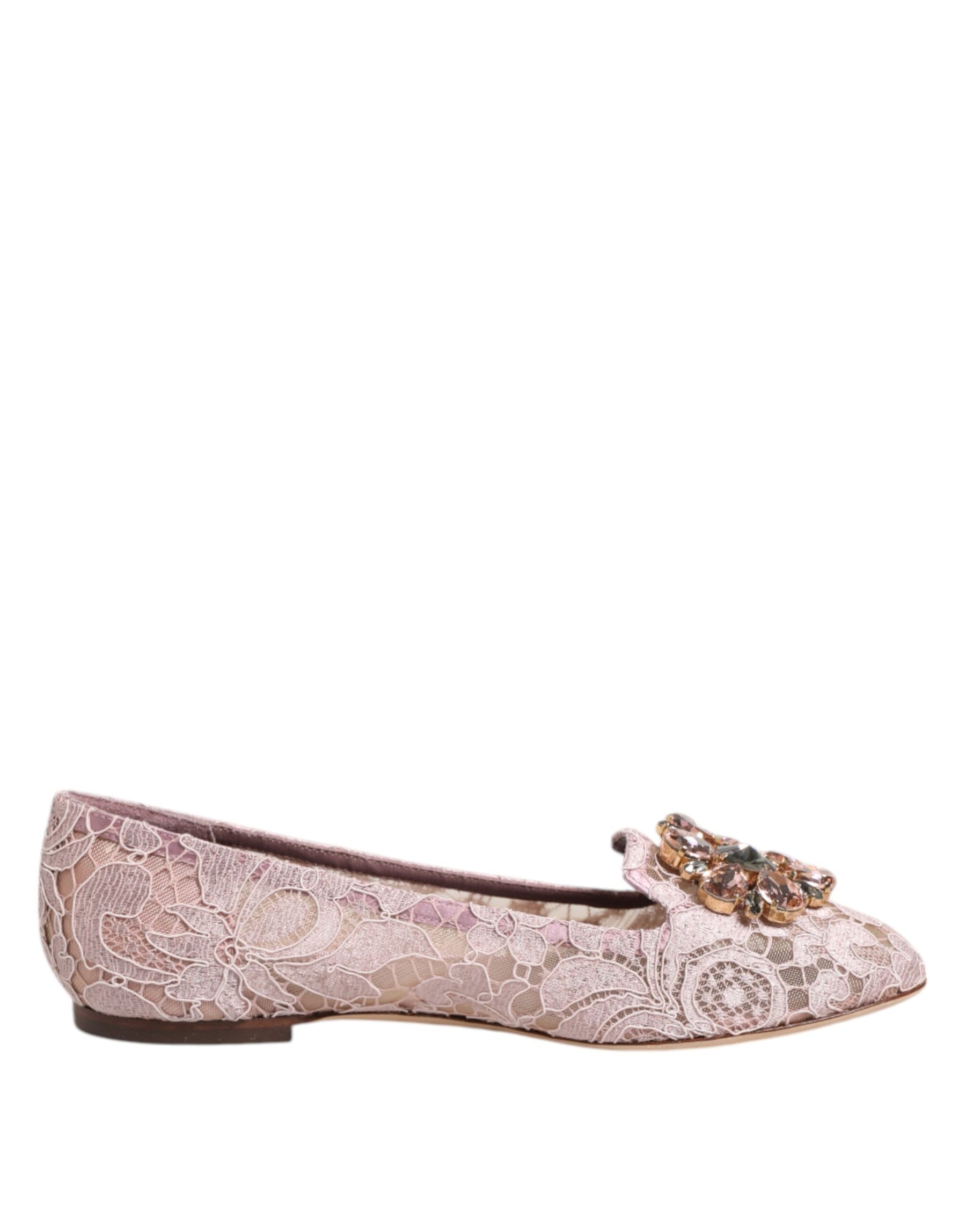 Dolce & Gabbana Pink Taormina Lace Crystals Flats Shoes | Regal Royce