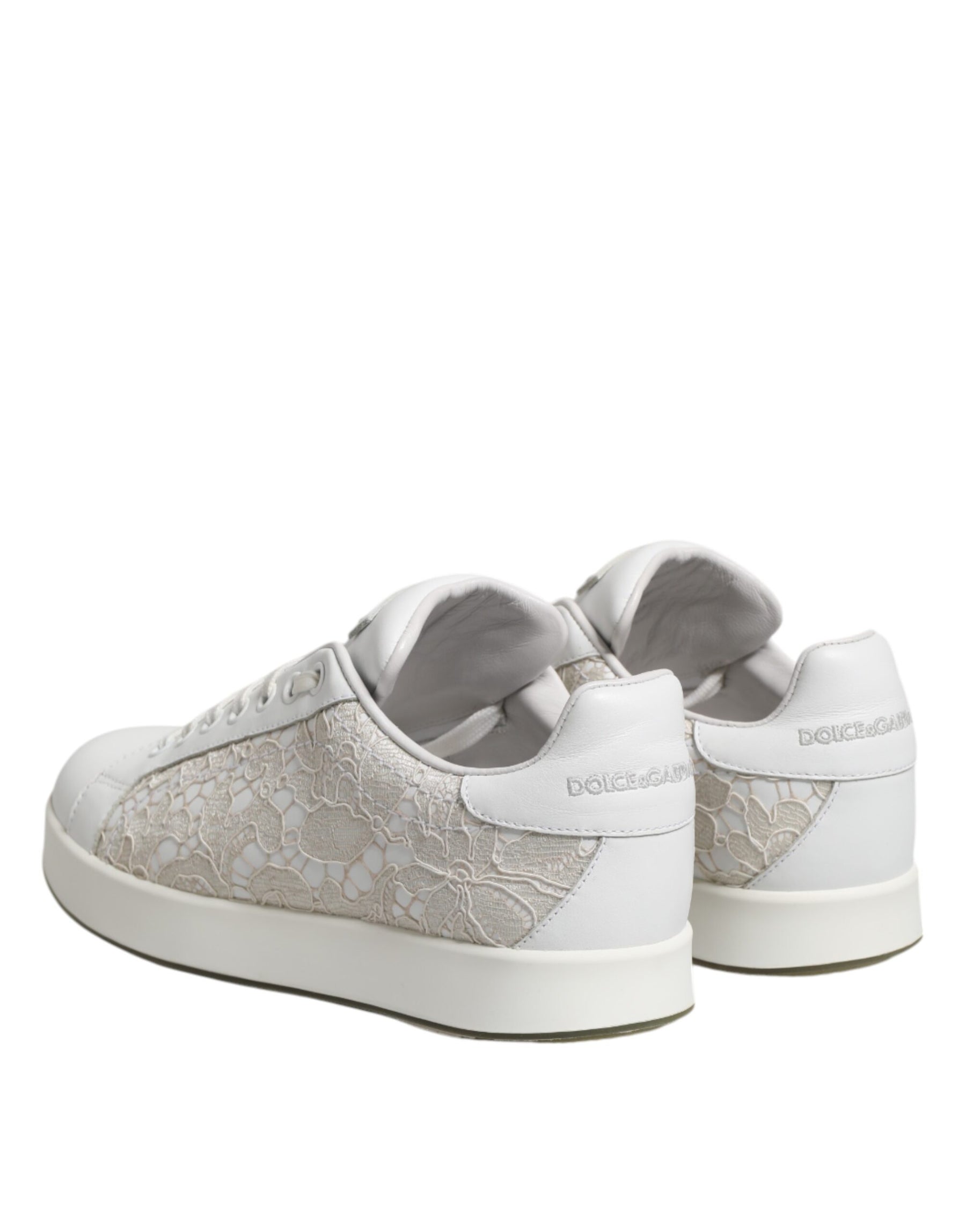 Dolce & Gabbana White Lace Leather Low Top Sneaker Shoes | Regal Royce