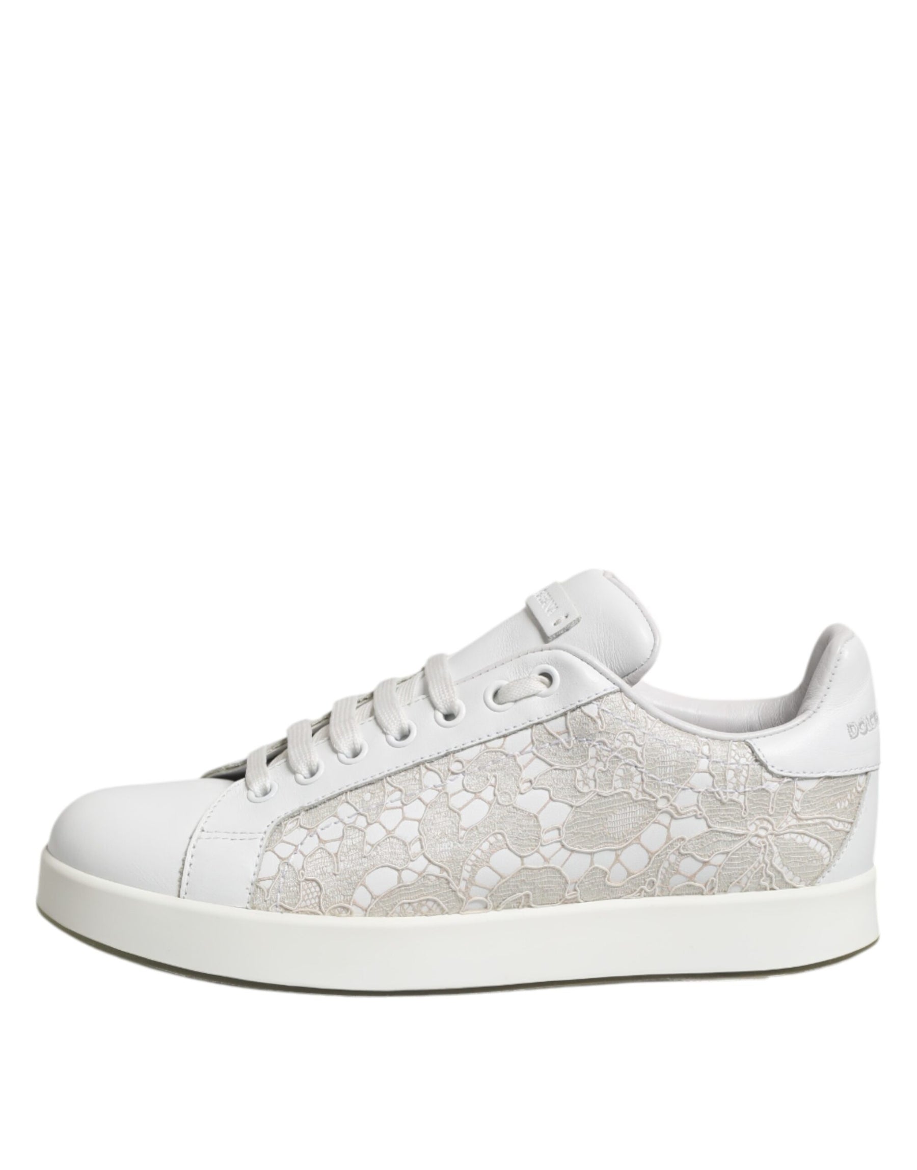 Dolce & Gabbana White Lace Leather Low Top Sneaker Shoes | Regal Royce