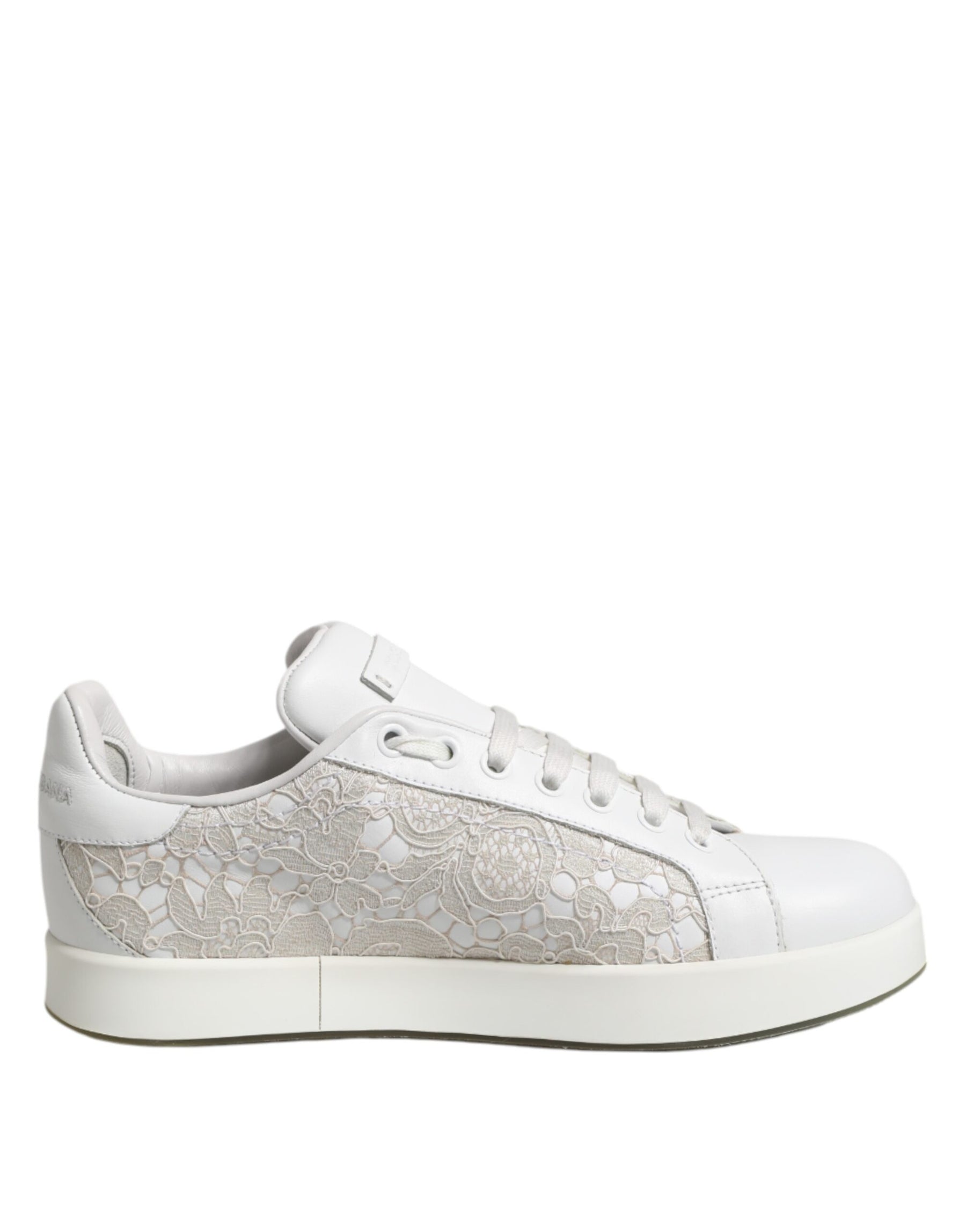 Dolce & Gabbana White Lace Leather Low Top Sneaker Shoes | Regal Royce