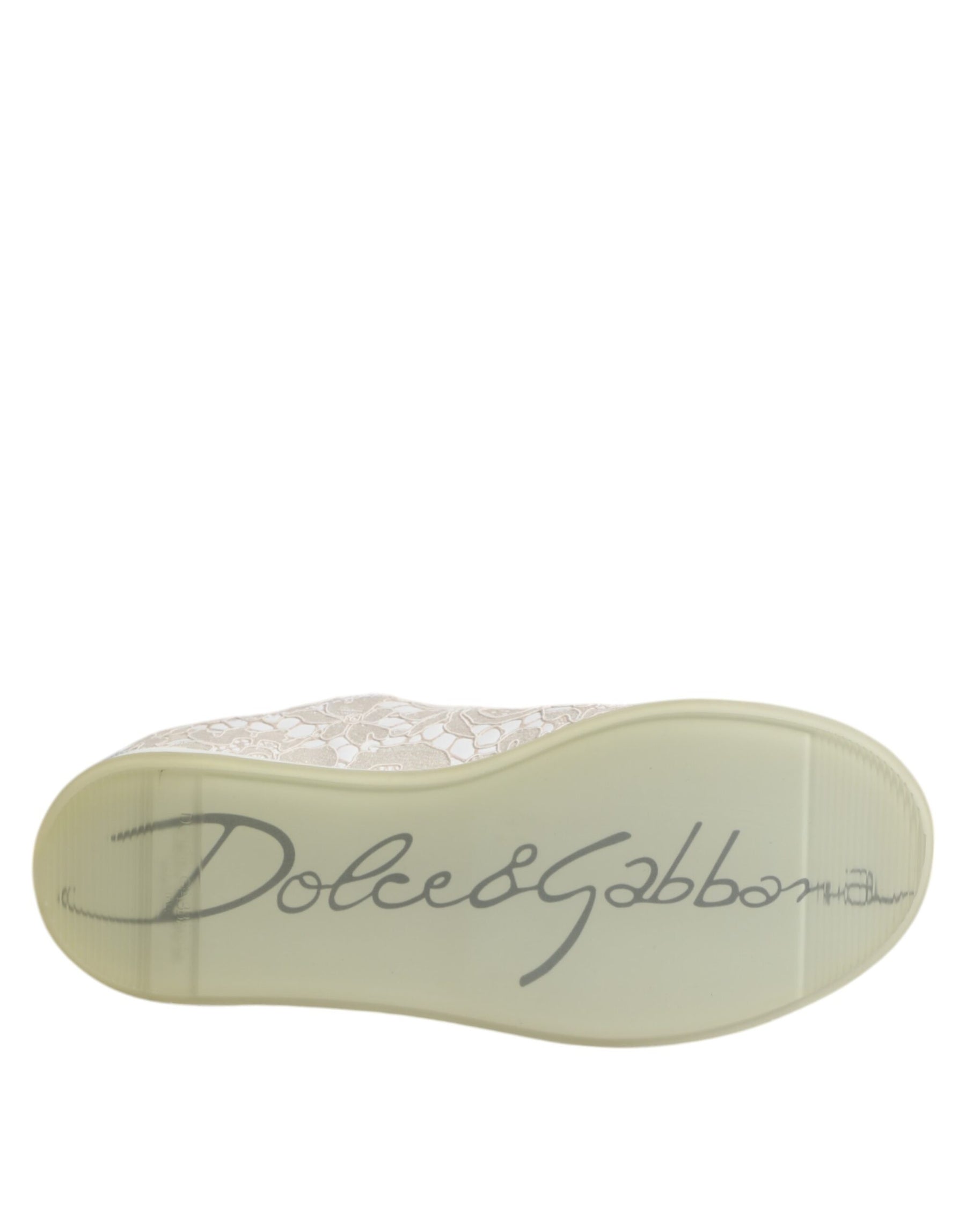 Dolce & Gabbana White Lace Leather Low Top Sneaker Shoes | Regal Royce