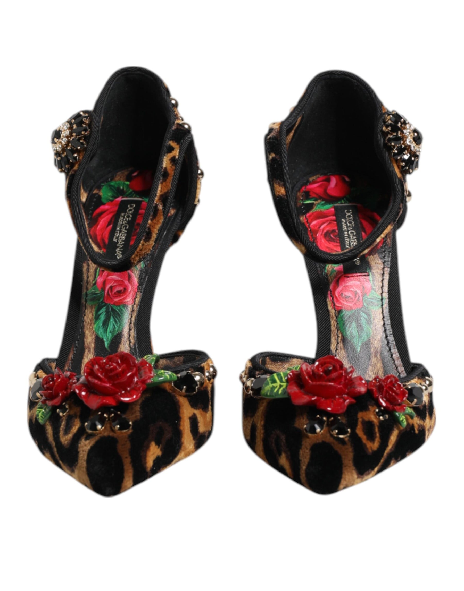 Dolce & Gabbana Brown Leopard Crystal Roses Pumps Shoes | Regal Royce