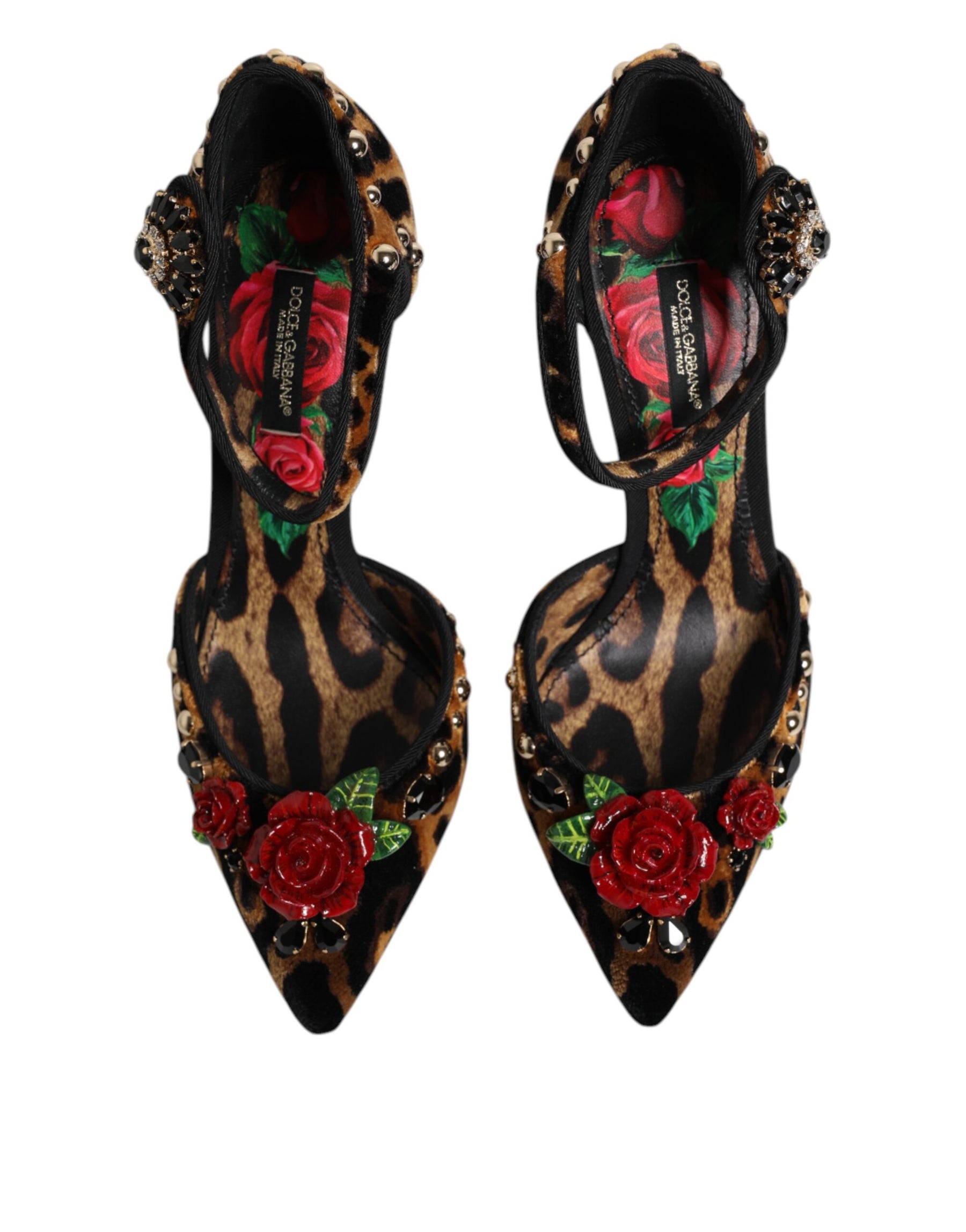 Dolce & Gabbana Brown Leopard Crystal Roses Pumps Shoes | Regal Royce