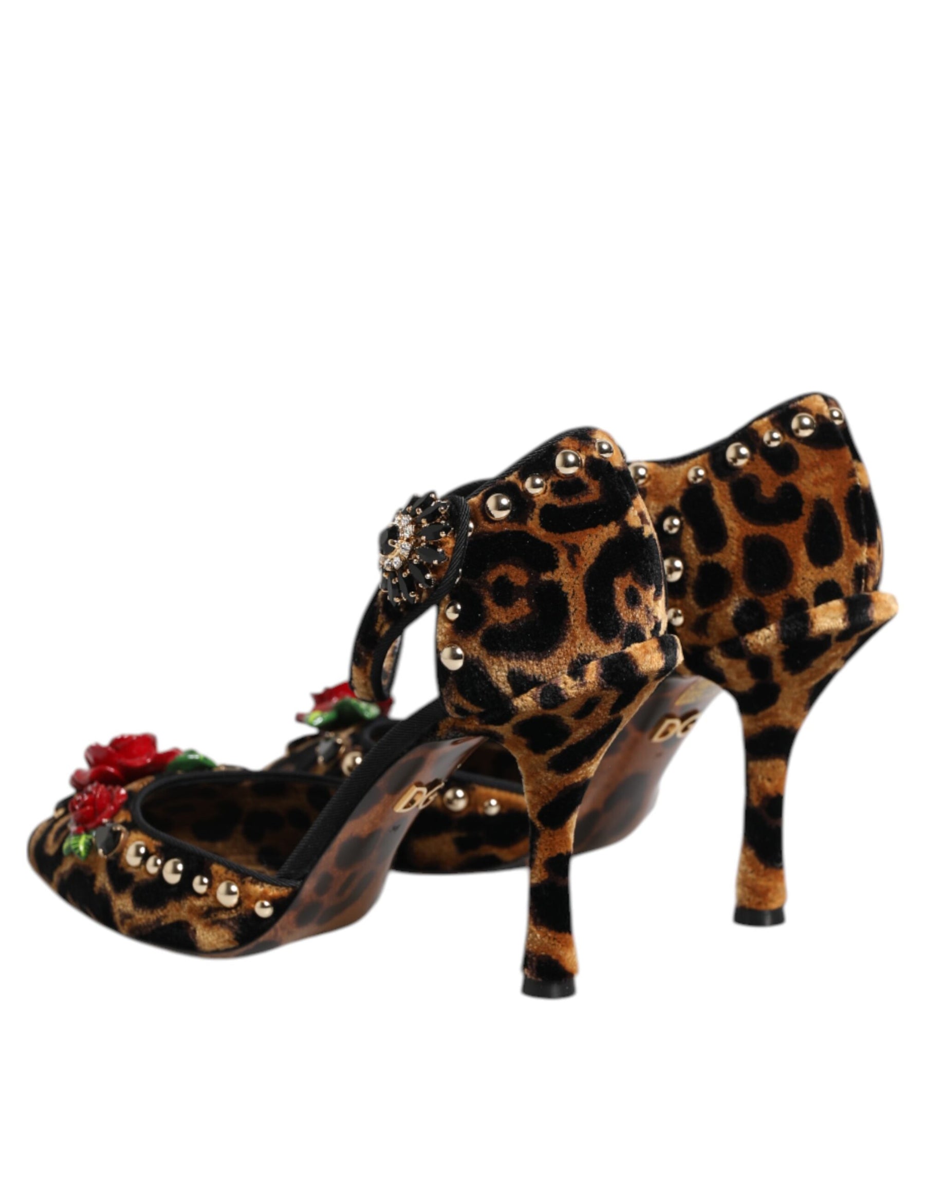 Dolce & Gabbana Brown Leopard Crystal Roses Pumps Shoes | Regal Royce