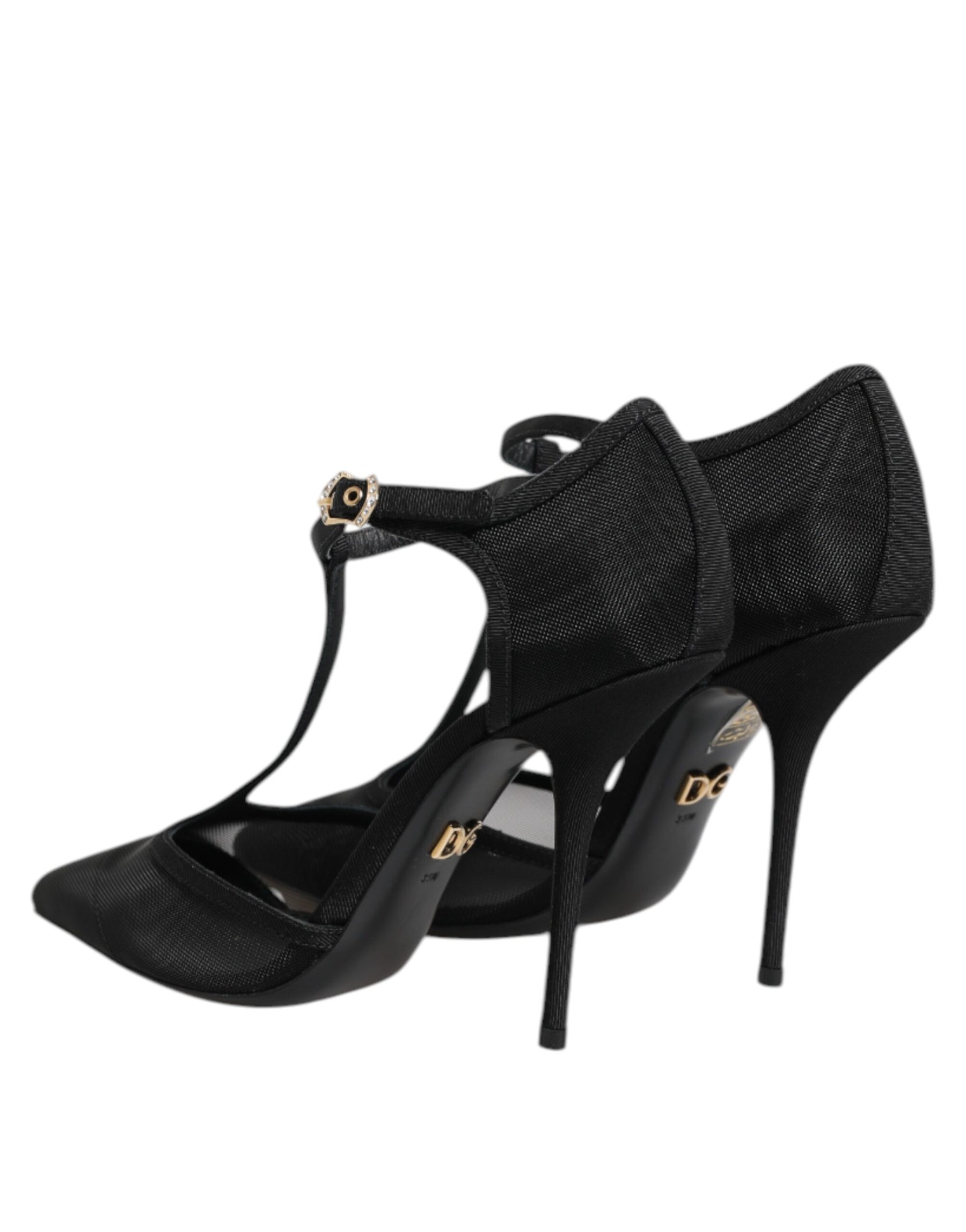 Dolce & Gabbana Black Mesh T-strap Stiletto High Heels Shoes | Regal Royce