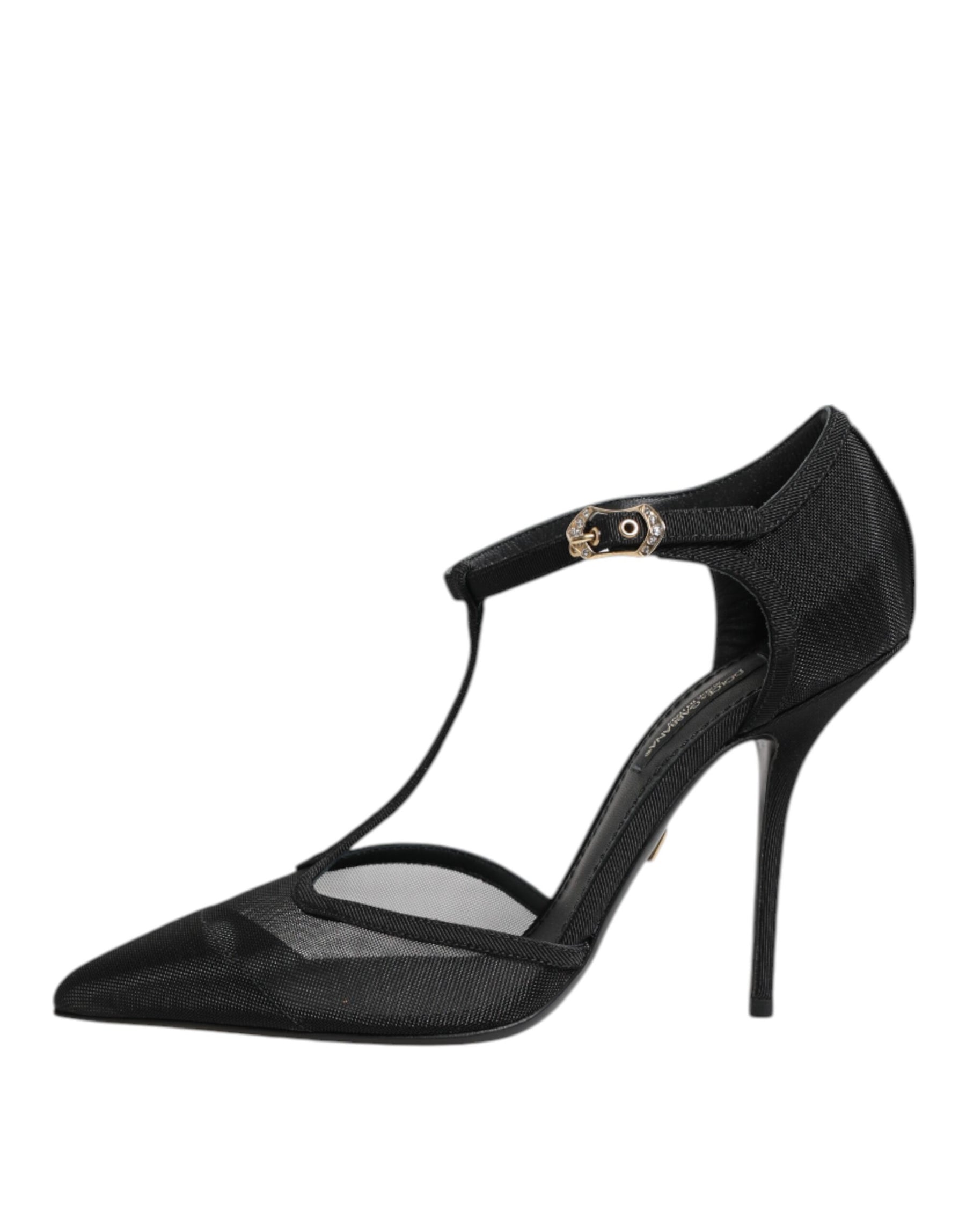 Dolce & Gabbana Black Mesh T-strap Stiletto High Heels Shoes | Regal Royce