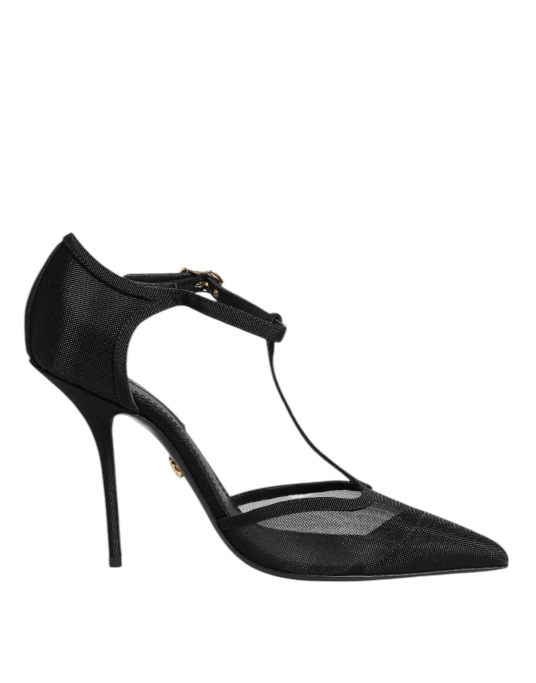 Dolce & Gabbana Black Mesh T-strap Stiletto High Heels Shoes | Regal Royce