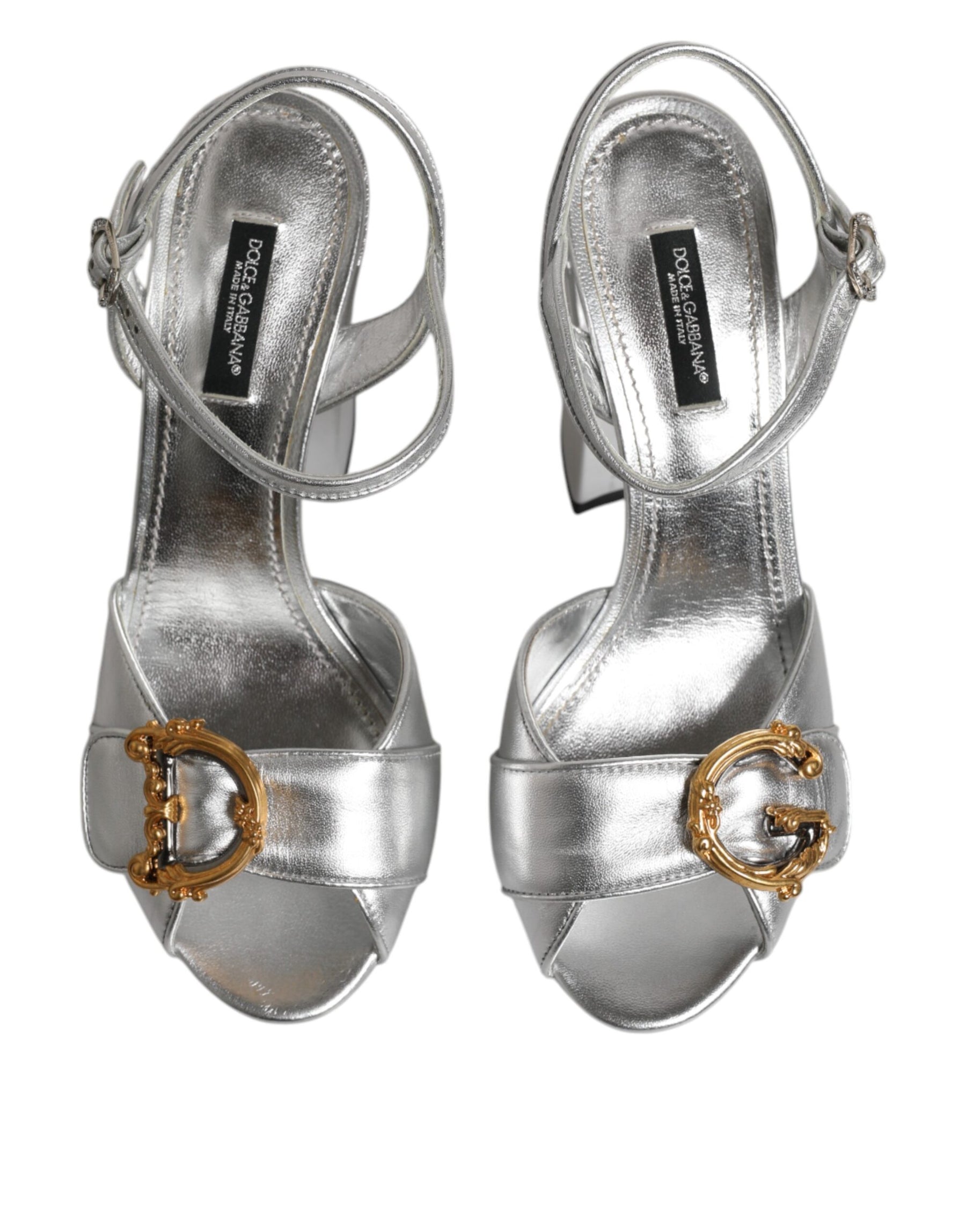 Dolce & Gabbana Silver Logo Ankle Strap Heels Sandals Shoes | Regal Royce