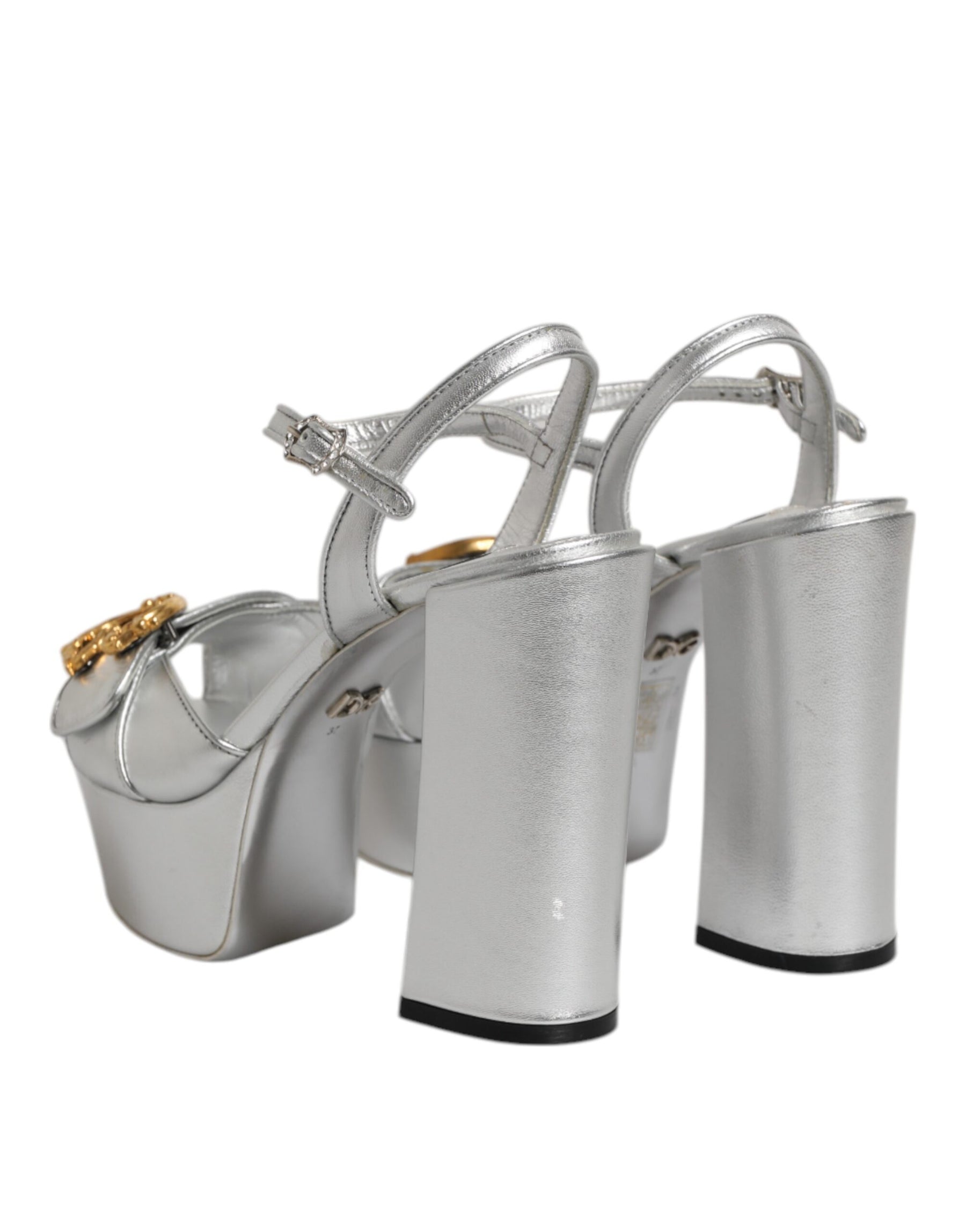 Dolce & Gabbana Silver Logo Ankle Strap Heels Sandals Shoes | Regal Royce