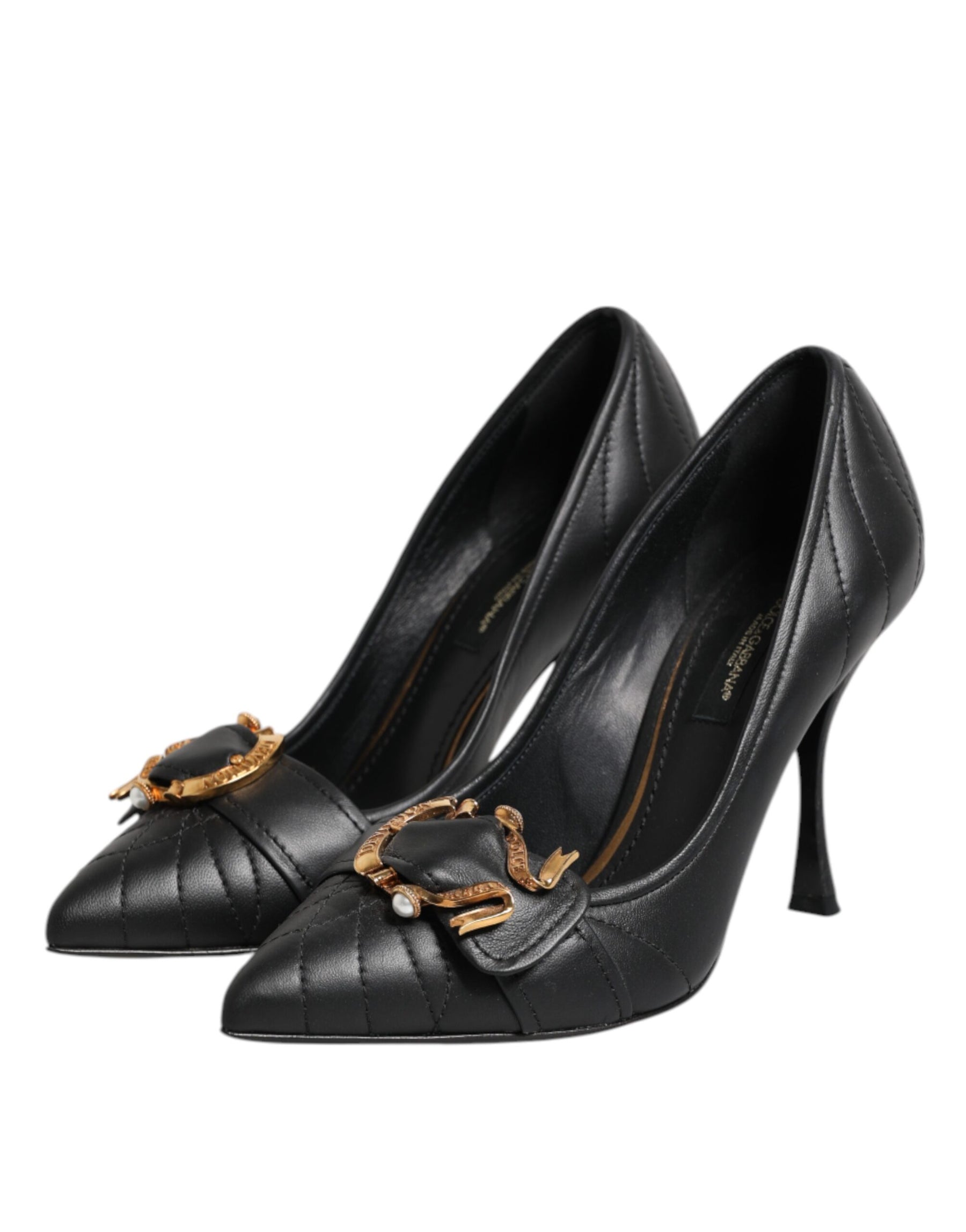 Dolce & Gabbana Black Devotion Leather Heels Pumps Shoes | Regal Royce
