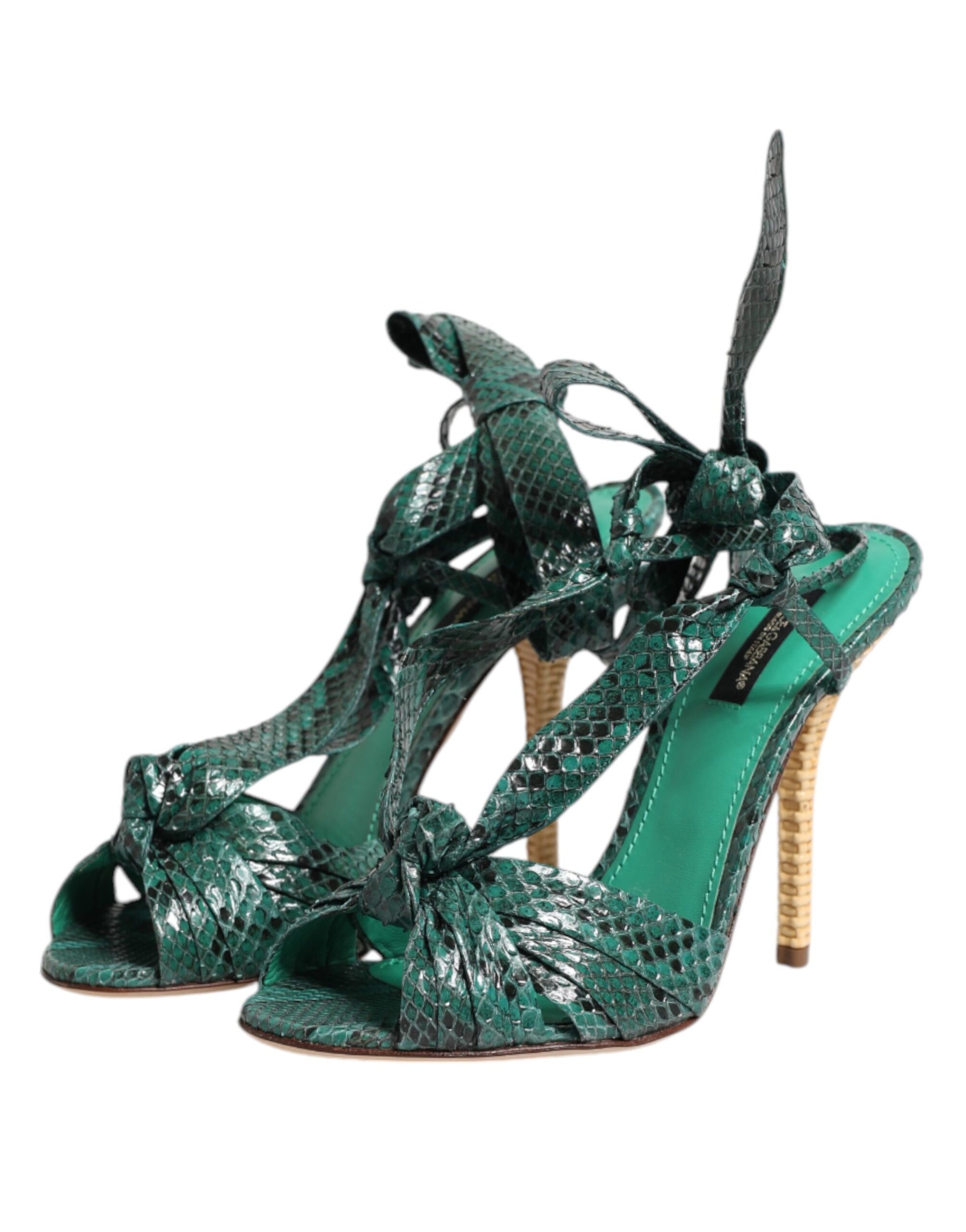 Dolce & Gabbana Green Python Leather Heels Sandals Shoes | Regal Royce