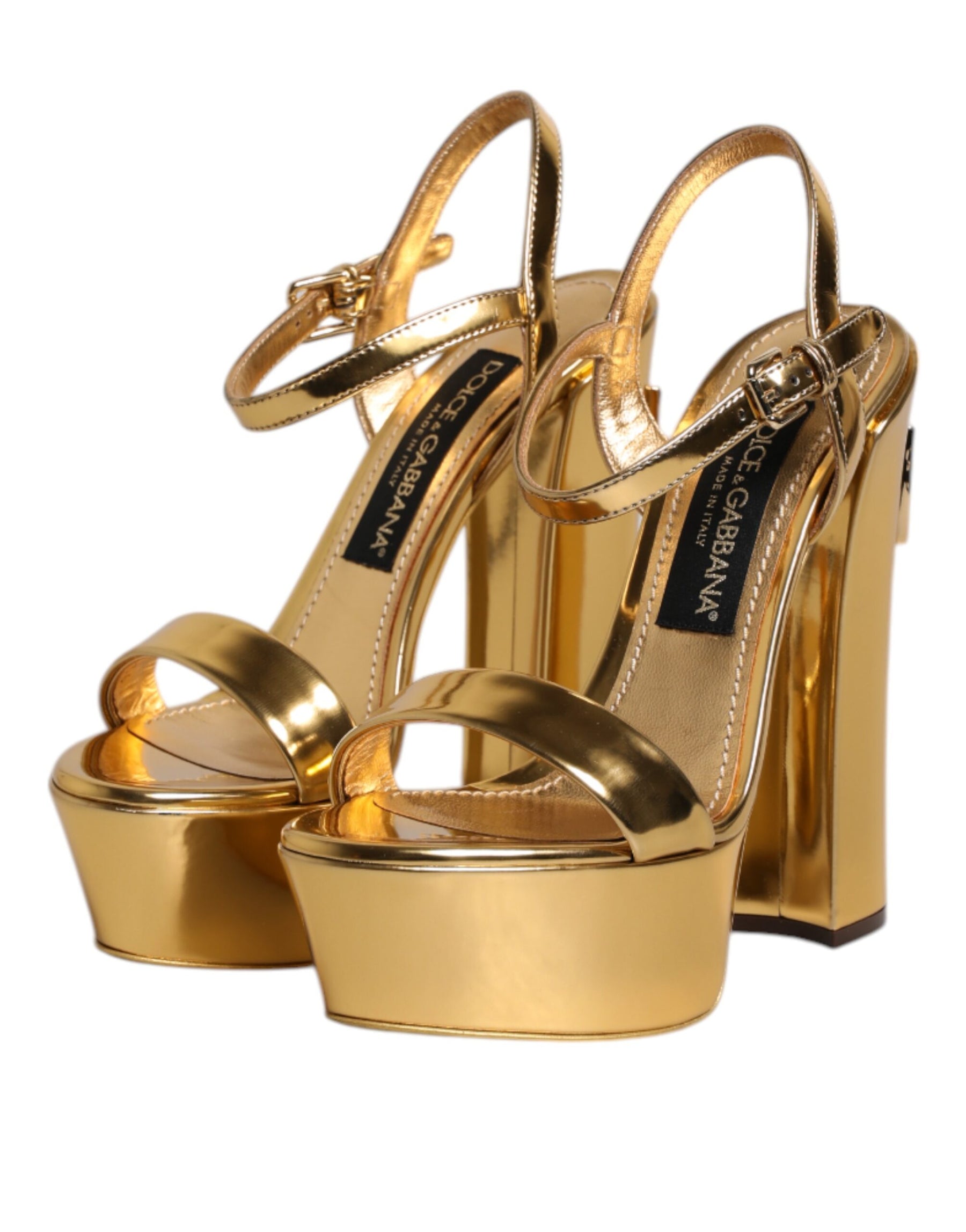 Dolce & Gabbana Gold Leather Platform Keira Sandals Shoes | Regal Royce