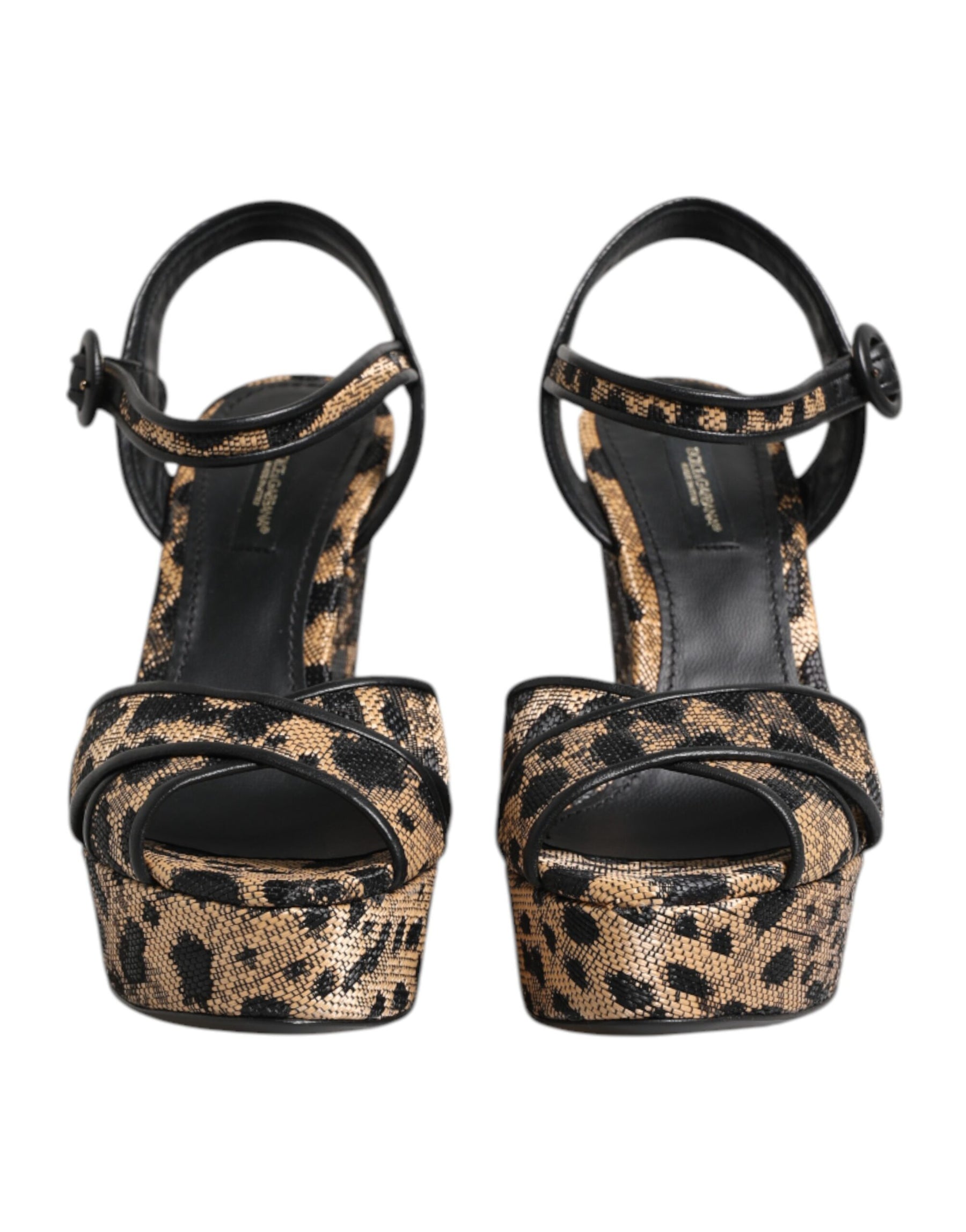 Dolce & Gabbana Brown Leopard Wedges Ankle Strap Sandals Shoes | Regal Royce