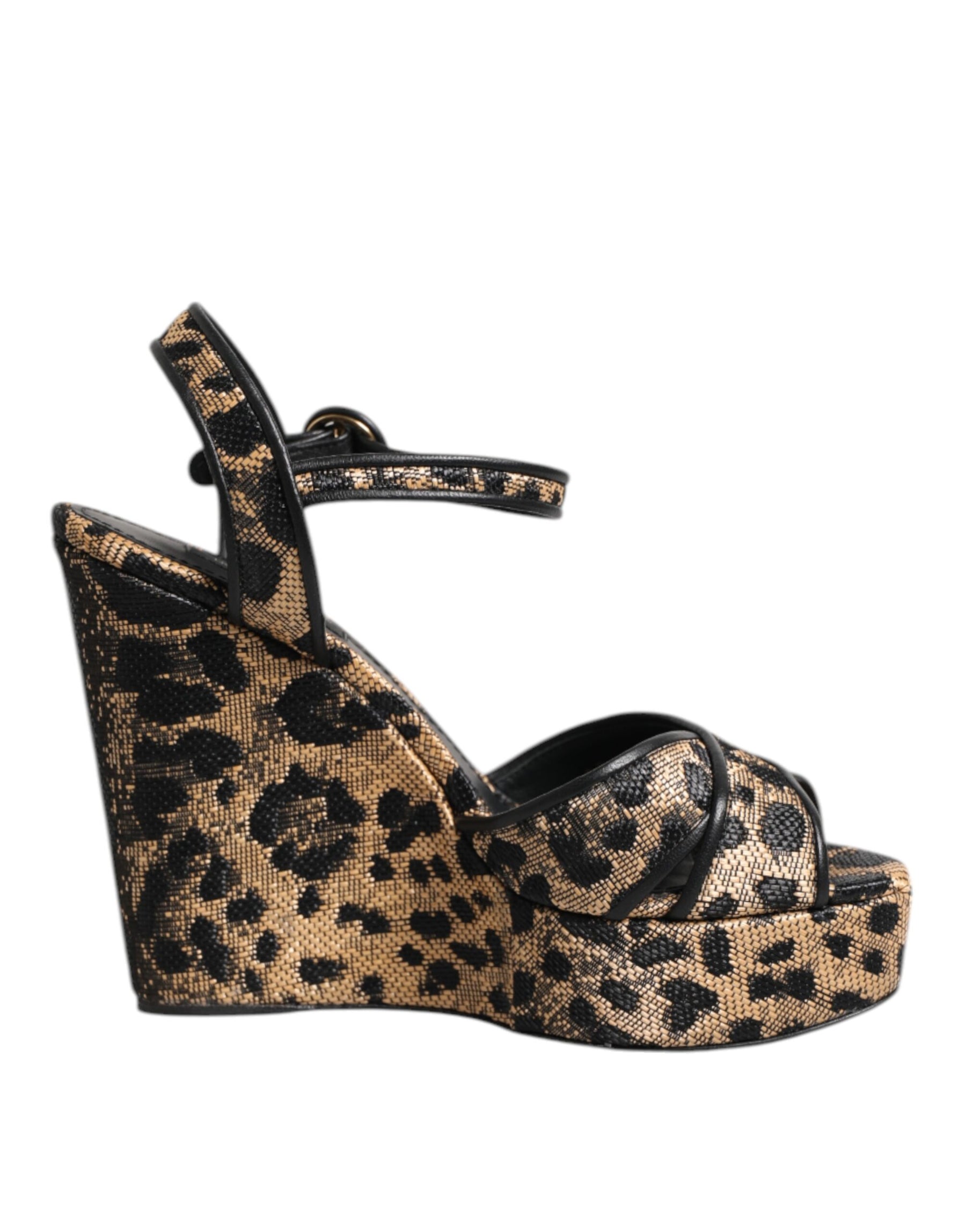 Dolce & Gabbana Brown Leopard Wedges Ankle Strap Sandals Shoes | Regal Royce