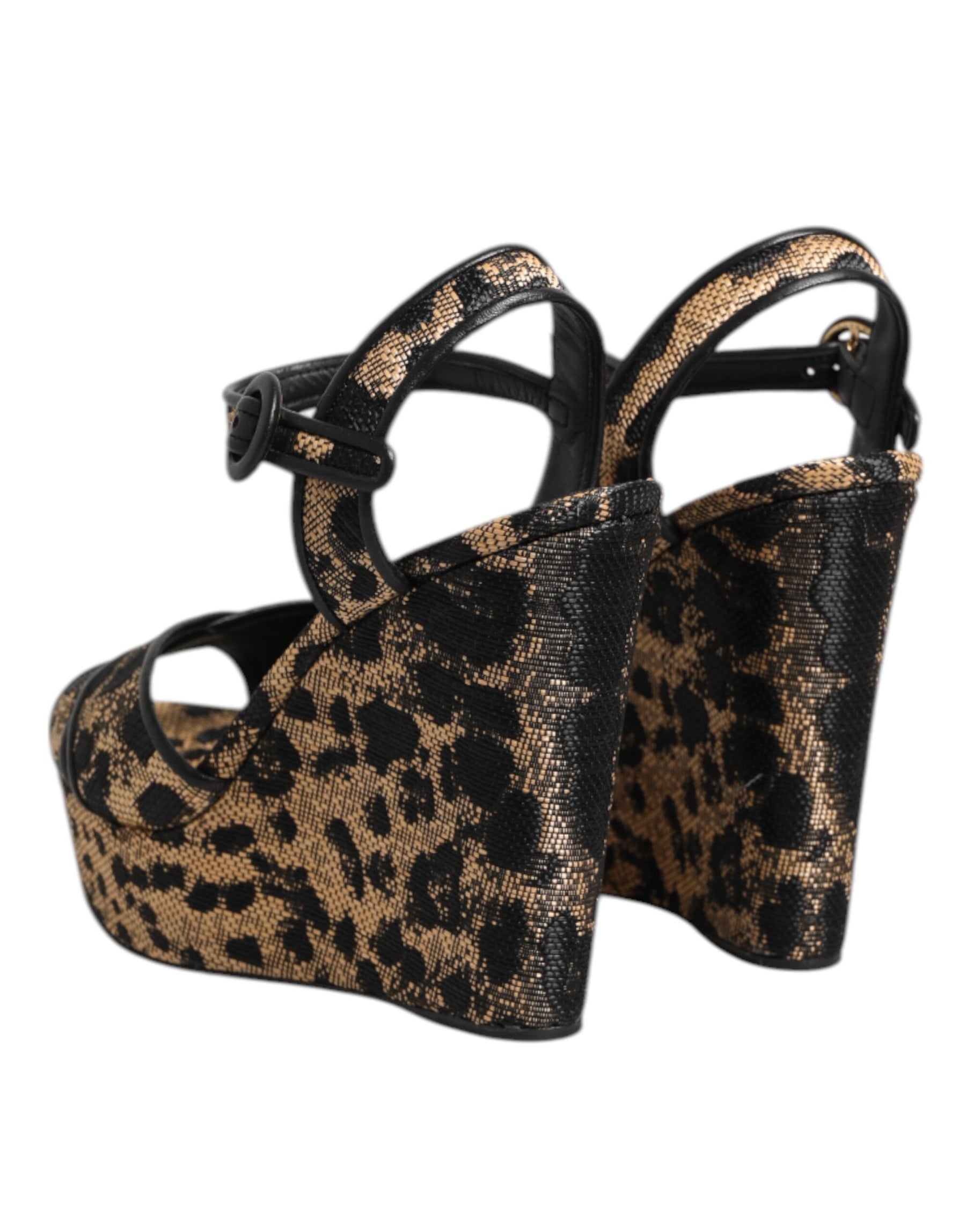 Dolce & Gabbana Brown Leopard Wedges Ankle Strap Sandals Shoes | Regal Royce
